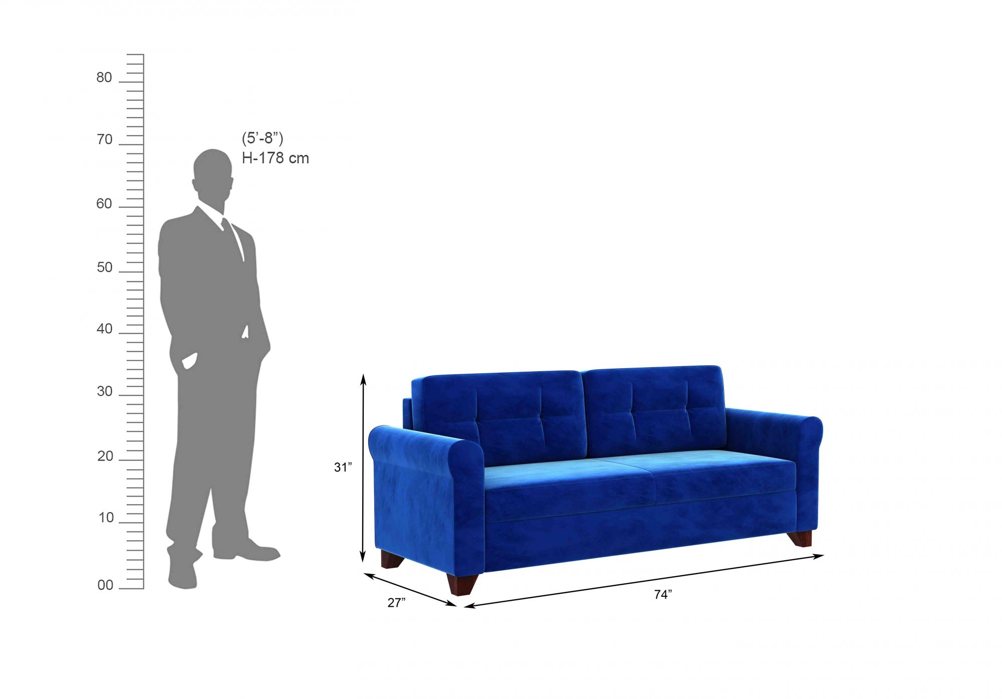 Monarch Blue 3 Seater Fabric Sofa Set