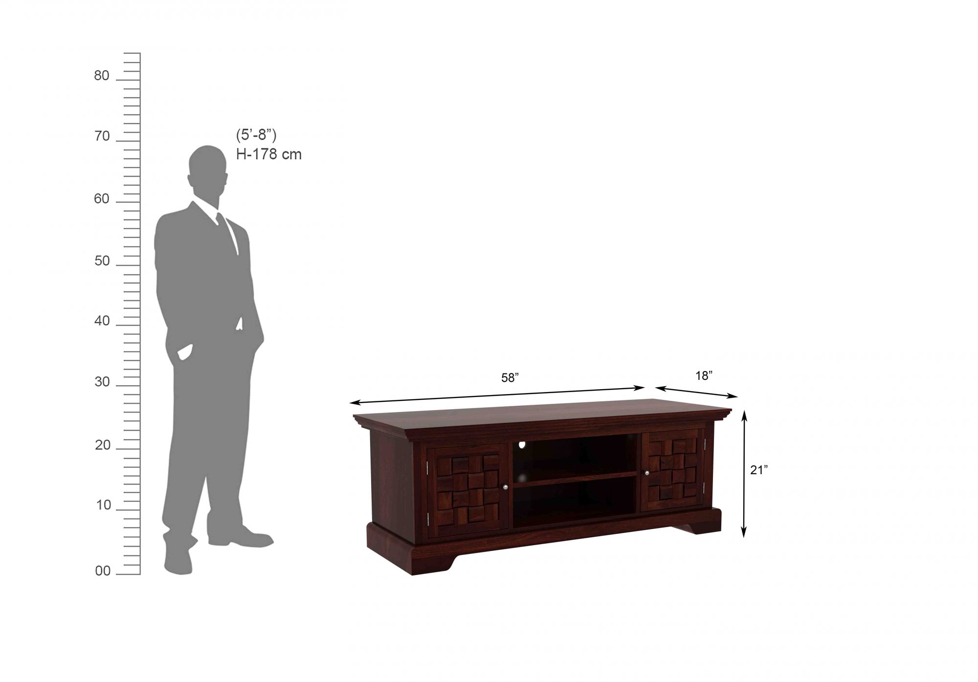 Flamingo Sheesham Wood TV Unit Walnut finish