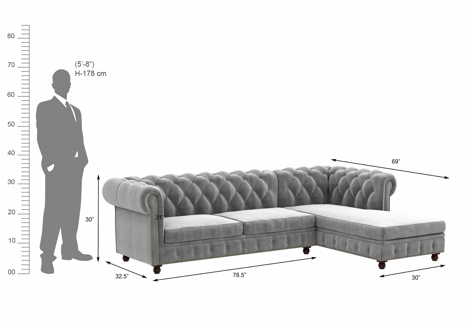 Windsor Grey L Shape Sofa Set