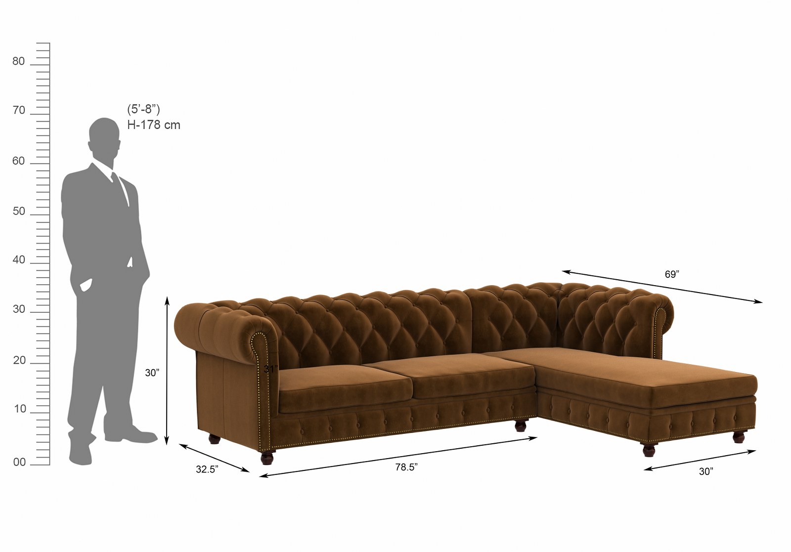 Windsor Brown L Shape Sofa Set