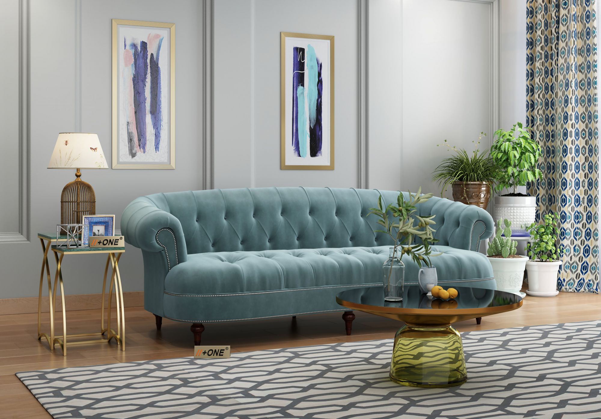 Duke Dusk Blue 3 Seater Sofa