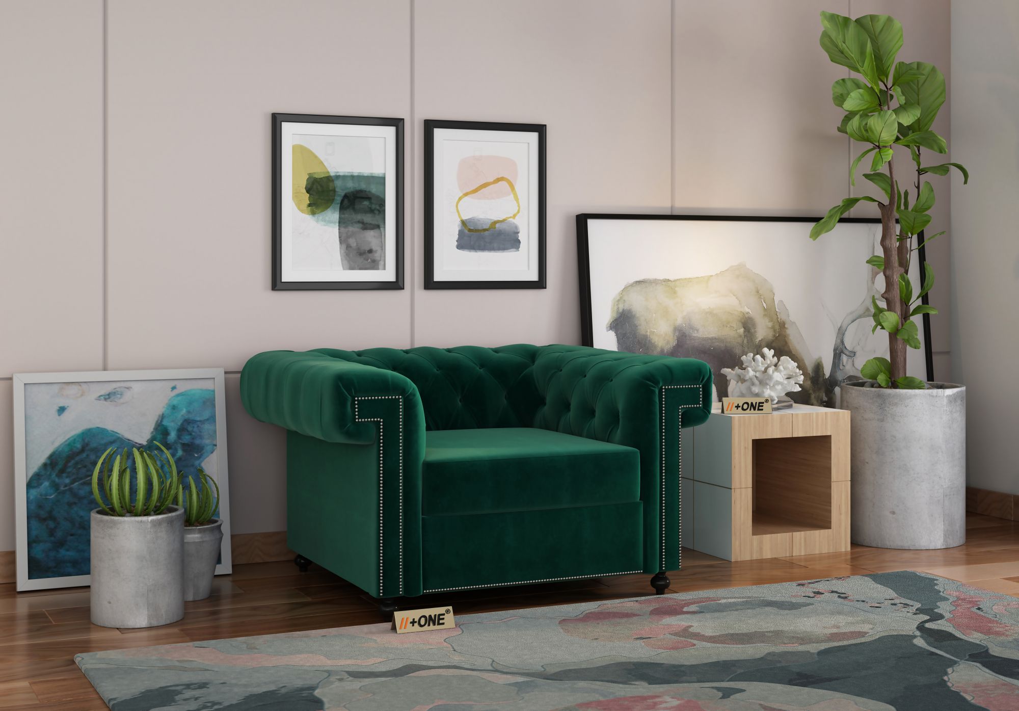 Octa Emerald Green 1 Seater Sofa