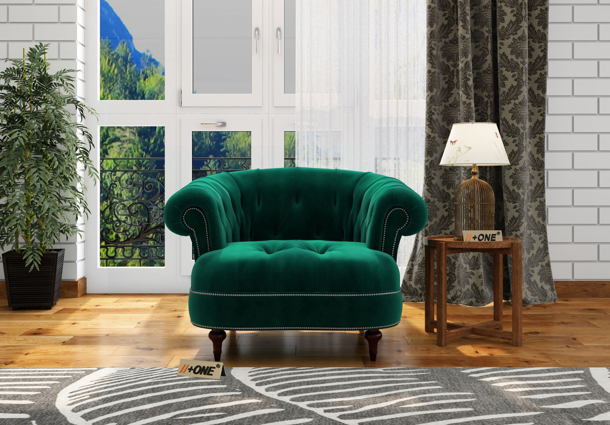 Duke Emerald Green 1 Seater Sofa