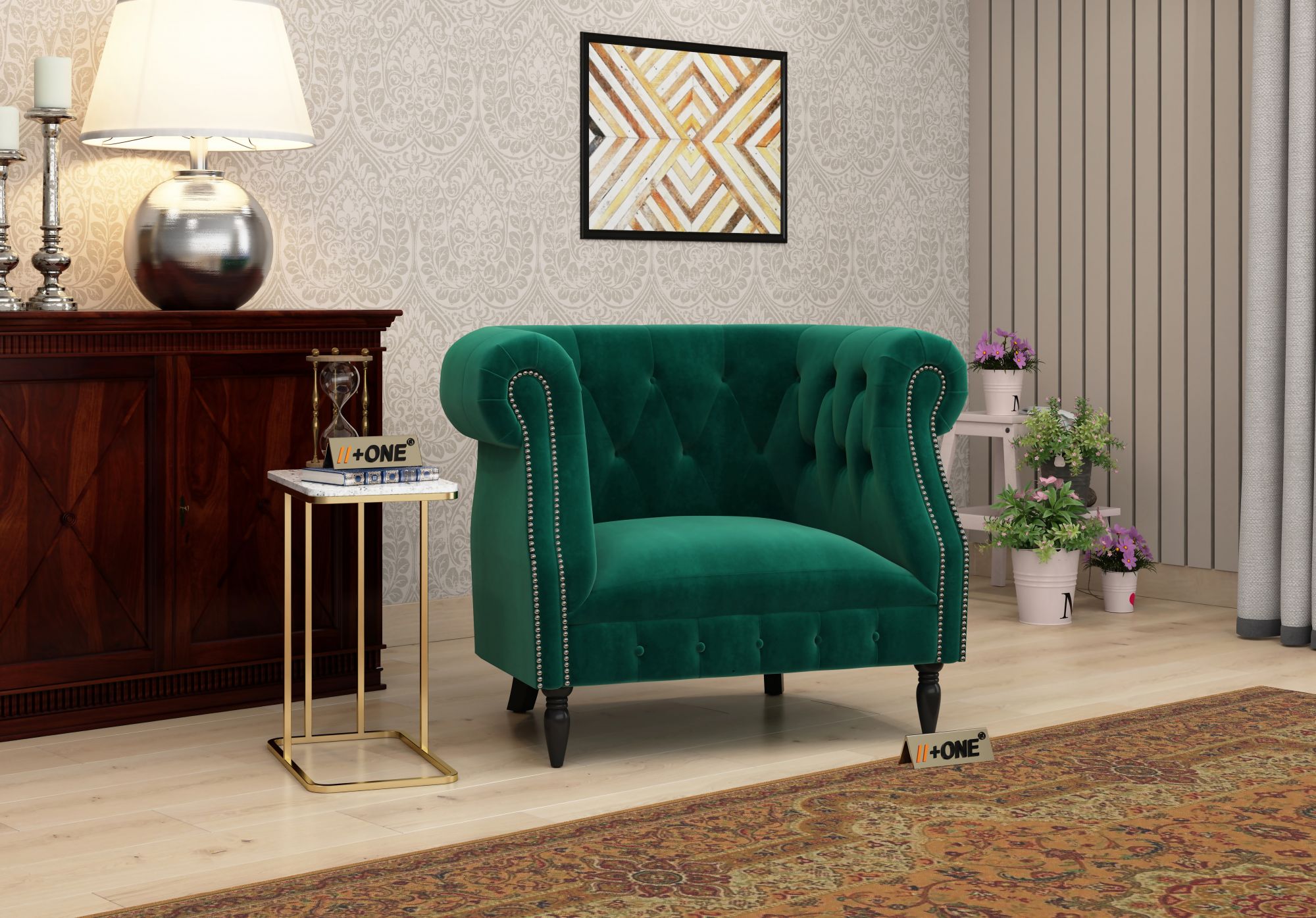 Baron Emerald Green 1 Seater Sofa