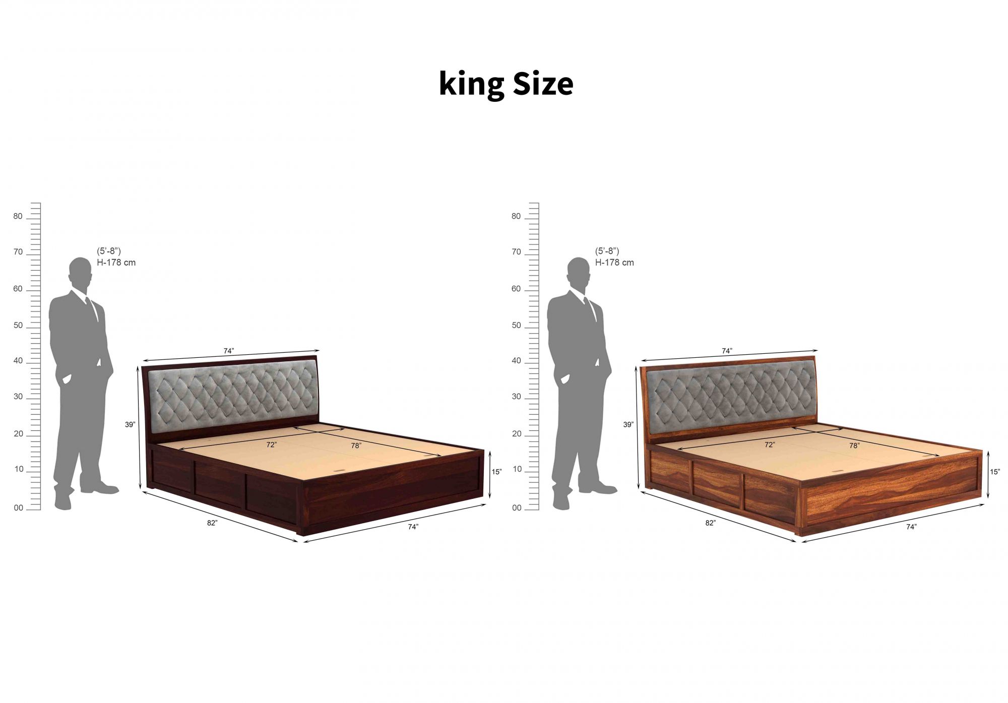 Aria Cushioned Grey Sheesham Wood Bed With Box Storage