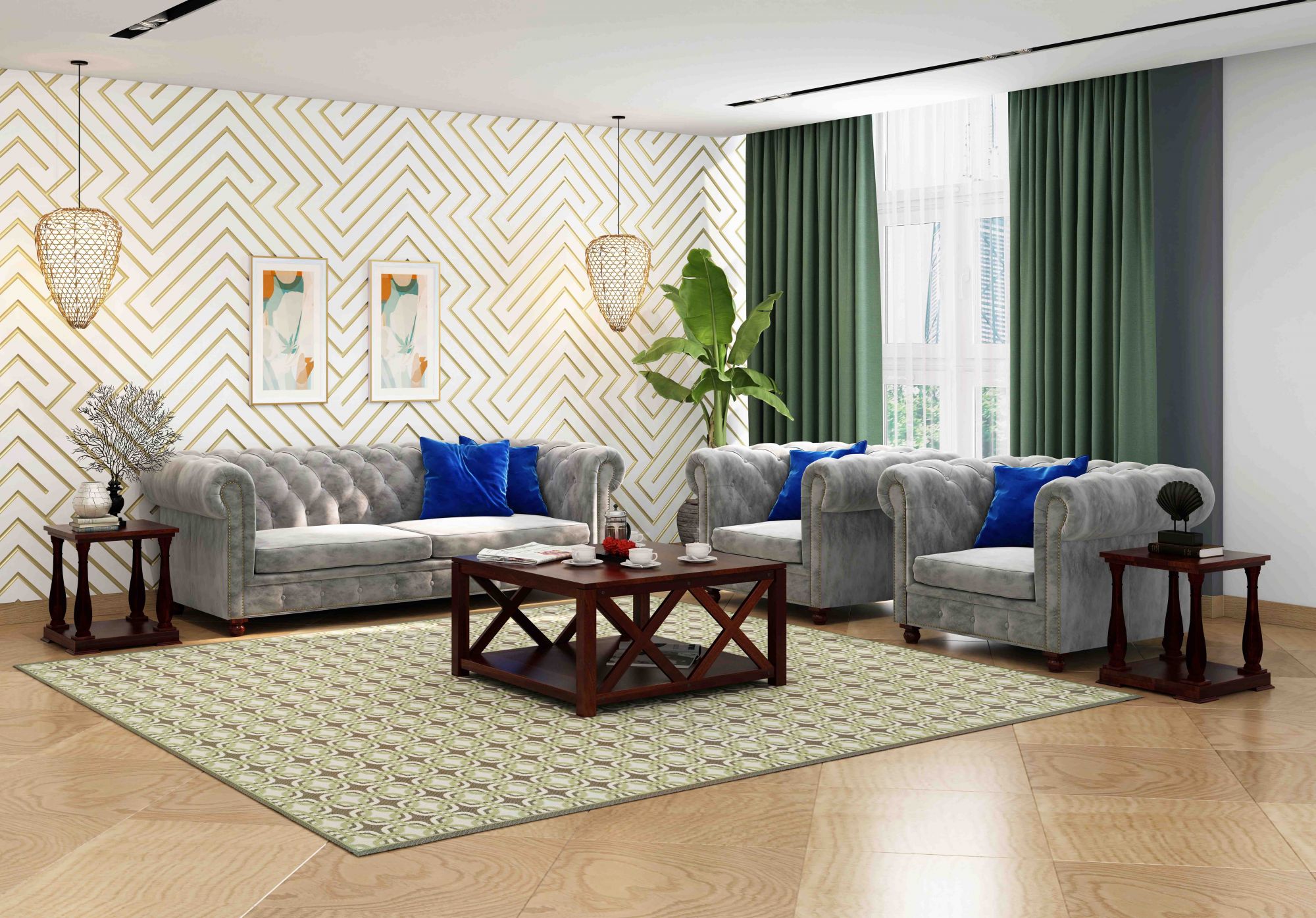 Windsor Grey 5 Seater Fabric Sofa Set