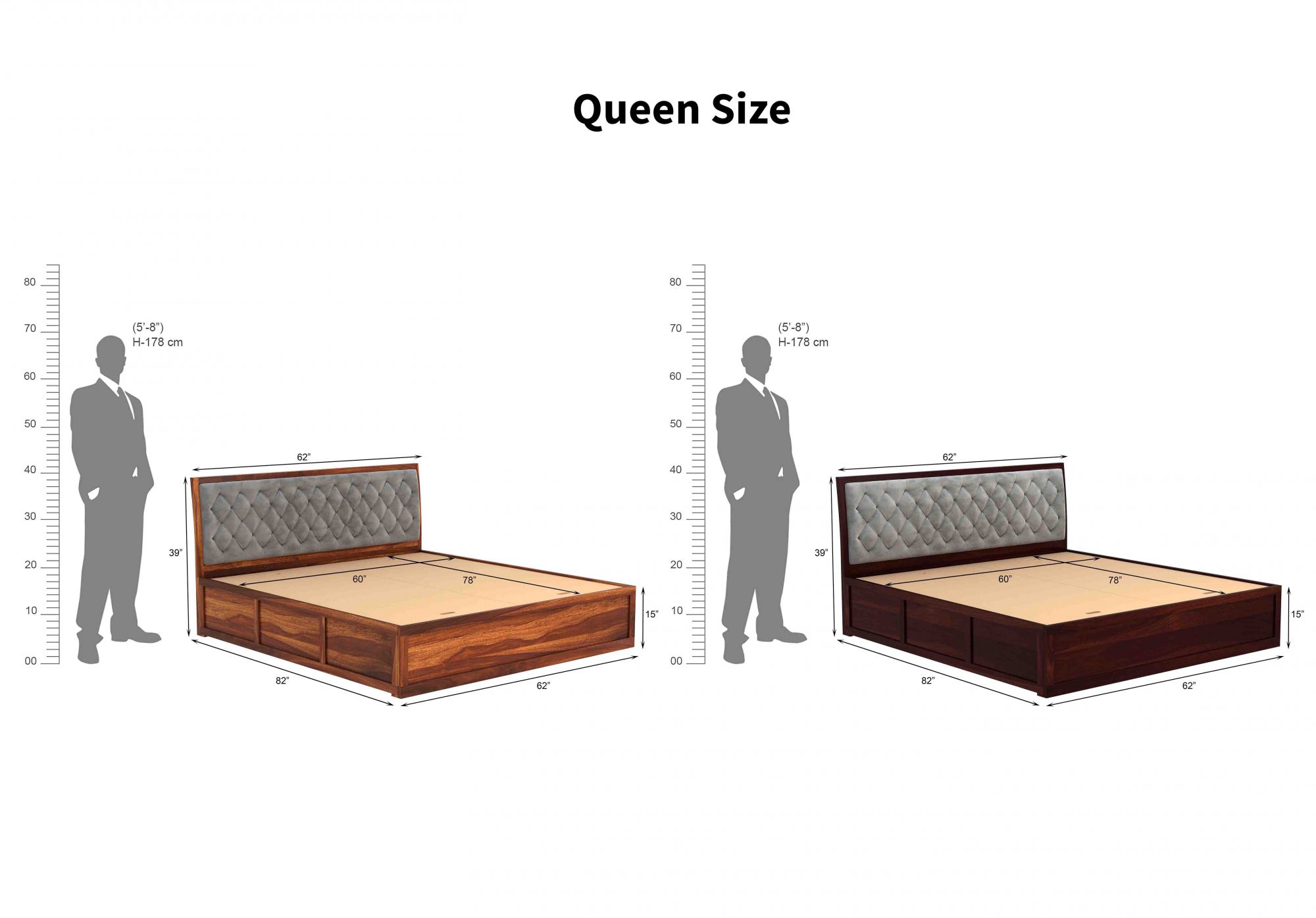 Aria Cushioned Grey Sheesham Wood Bed With Box Storage
