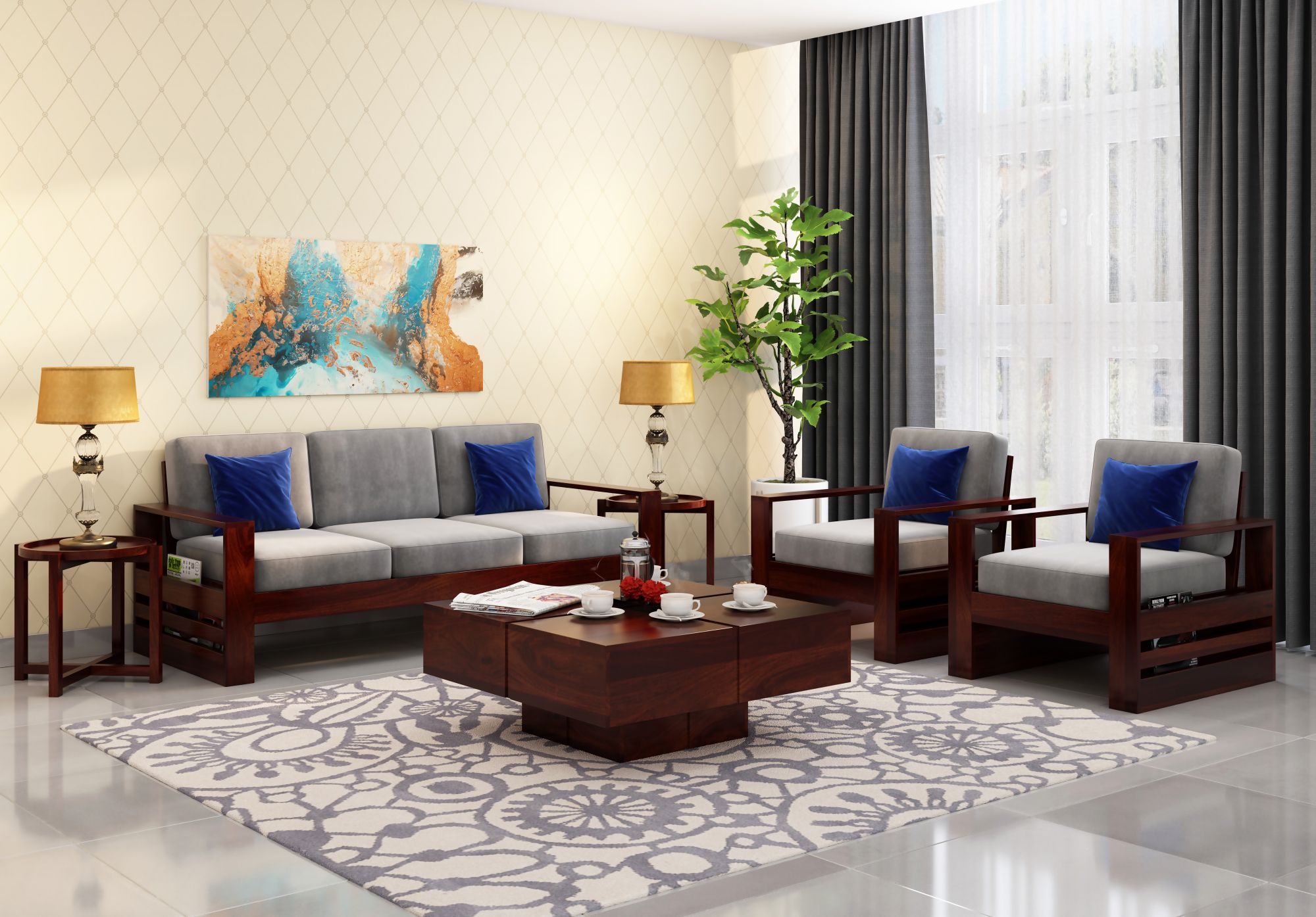 Picton Grey Wooden Sofa Set 5 Seater