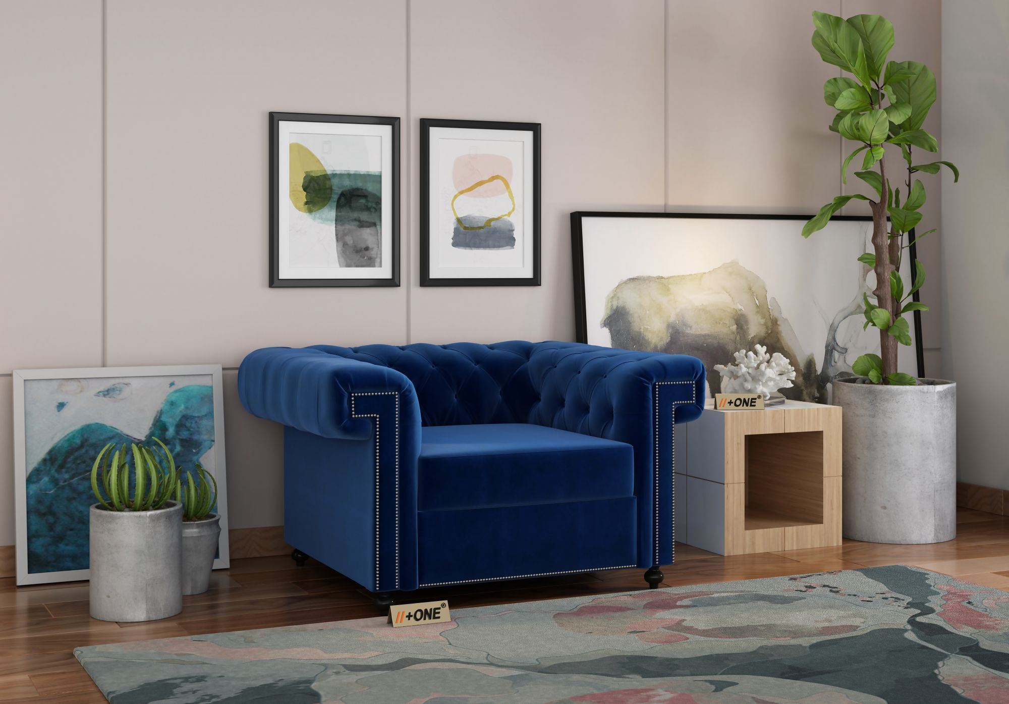 Octa Indigo Blue 1 Seater Sofa