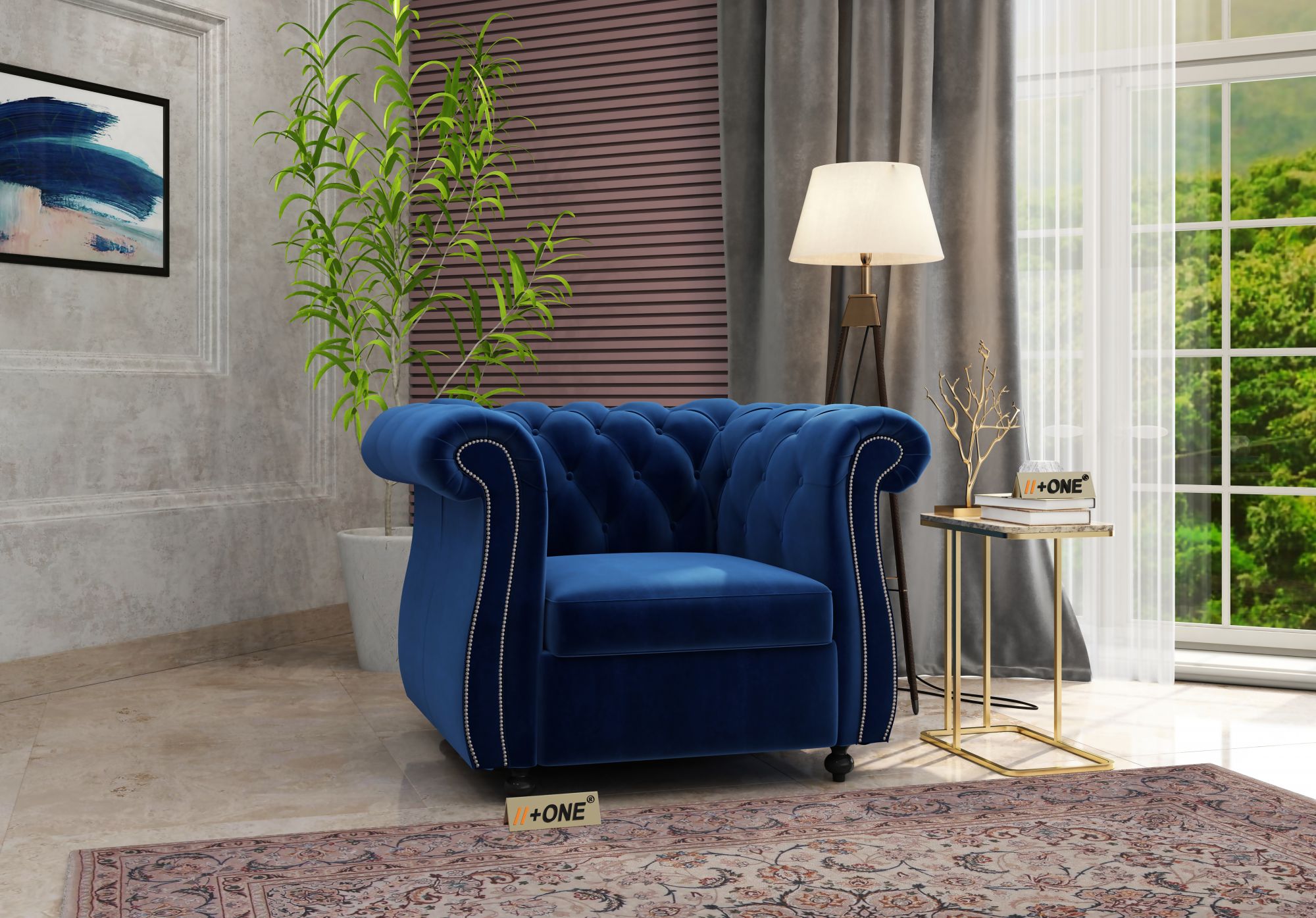 Lord Indigo Blue 1 Seater Sofa