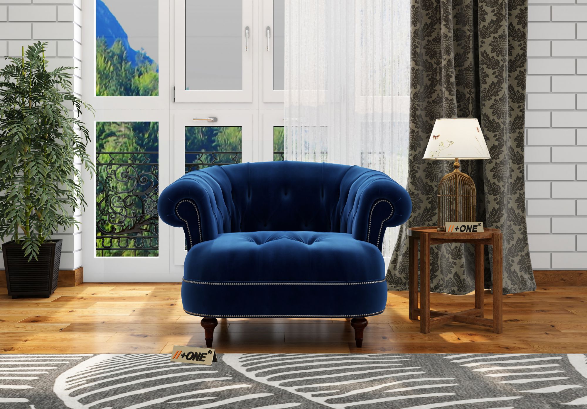 Duke Indigo Blue 1 Seater Sofa