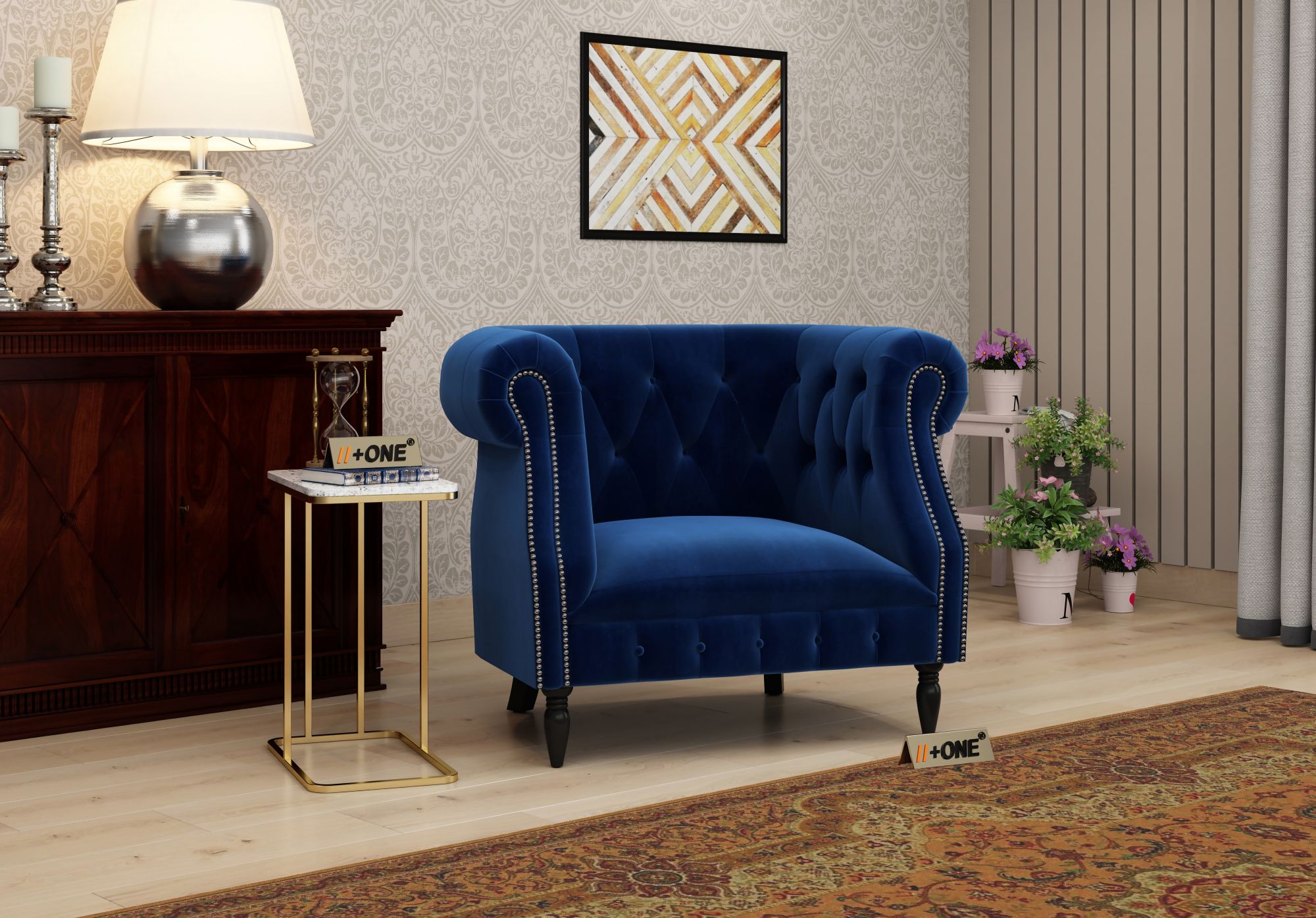 Baron Indigo Blue 1 Seater Sofa