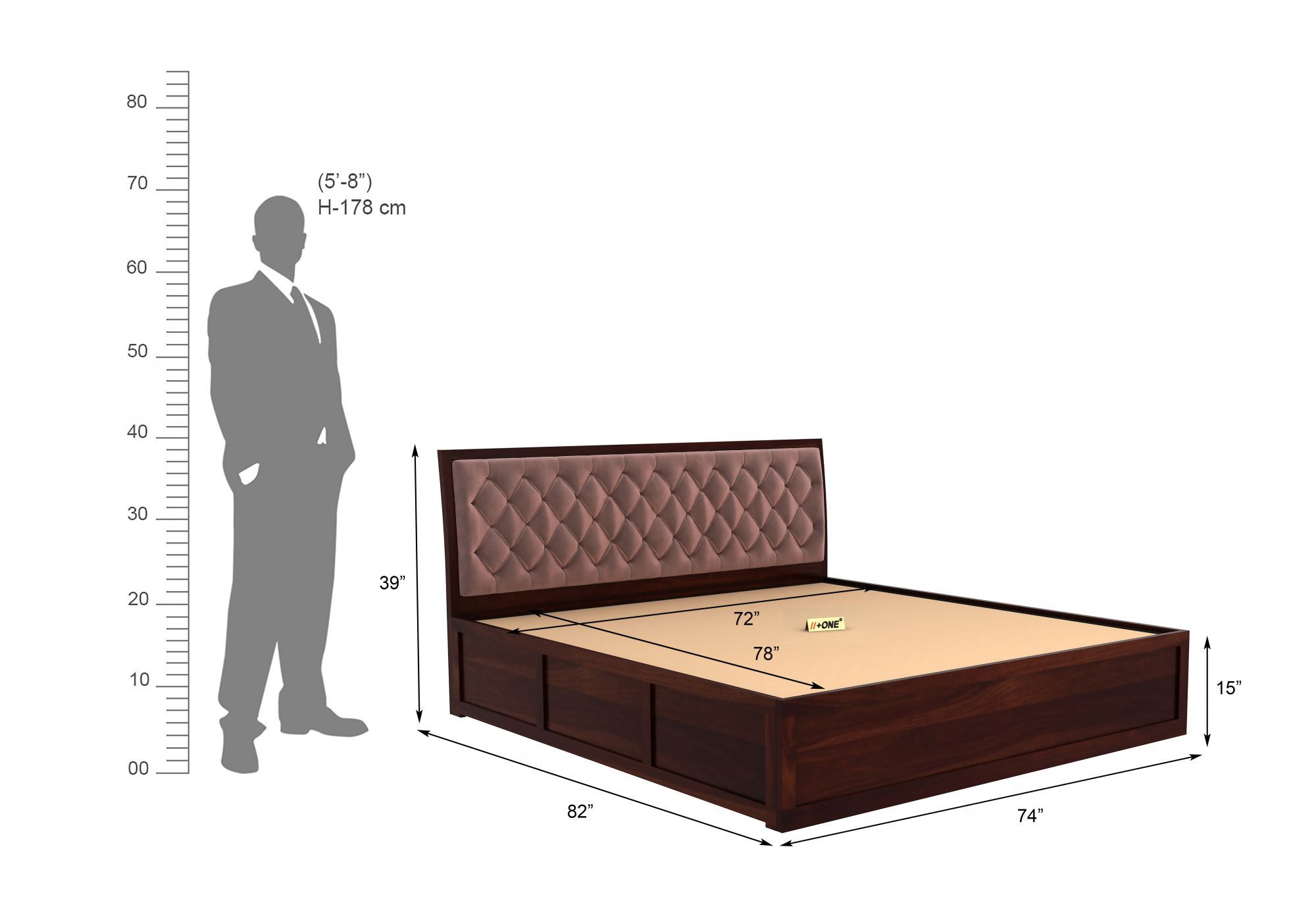 Aria Cushioned Rose Dust Bed With Hydraulic Storage