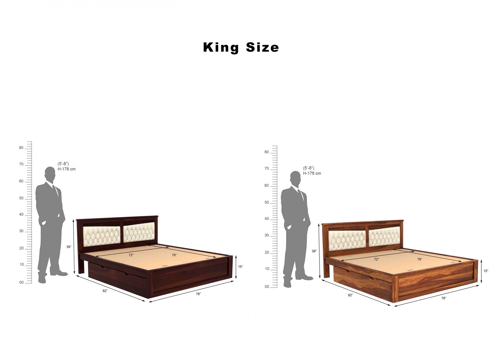 Spanish Sheesham Wood Bed With Side Storage