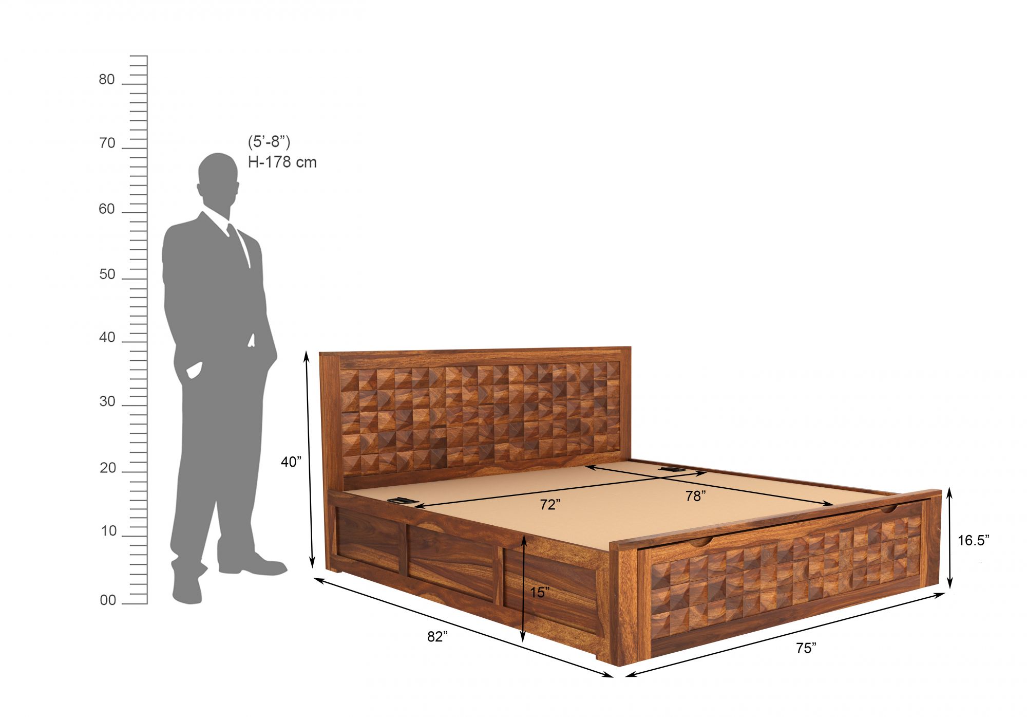 Diamond Bed HQ with Drawer and Box Storage