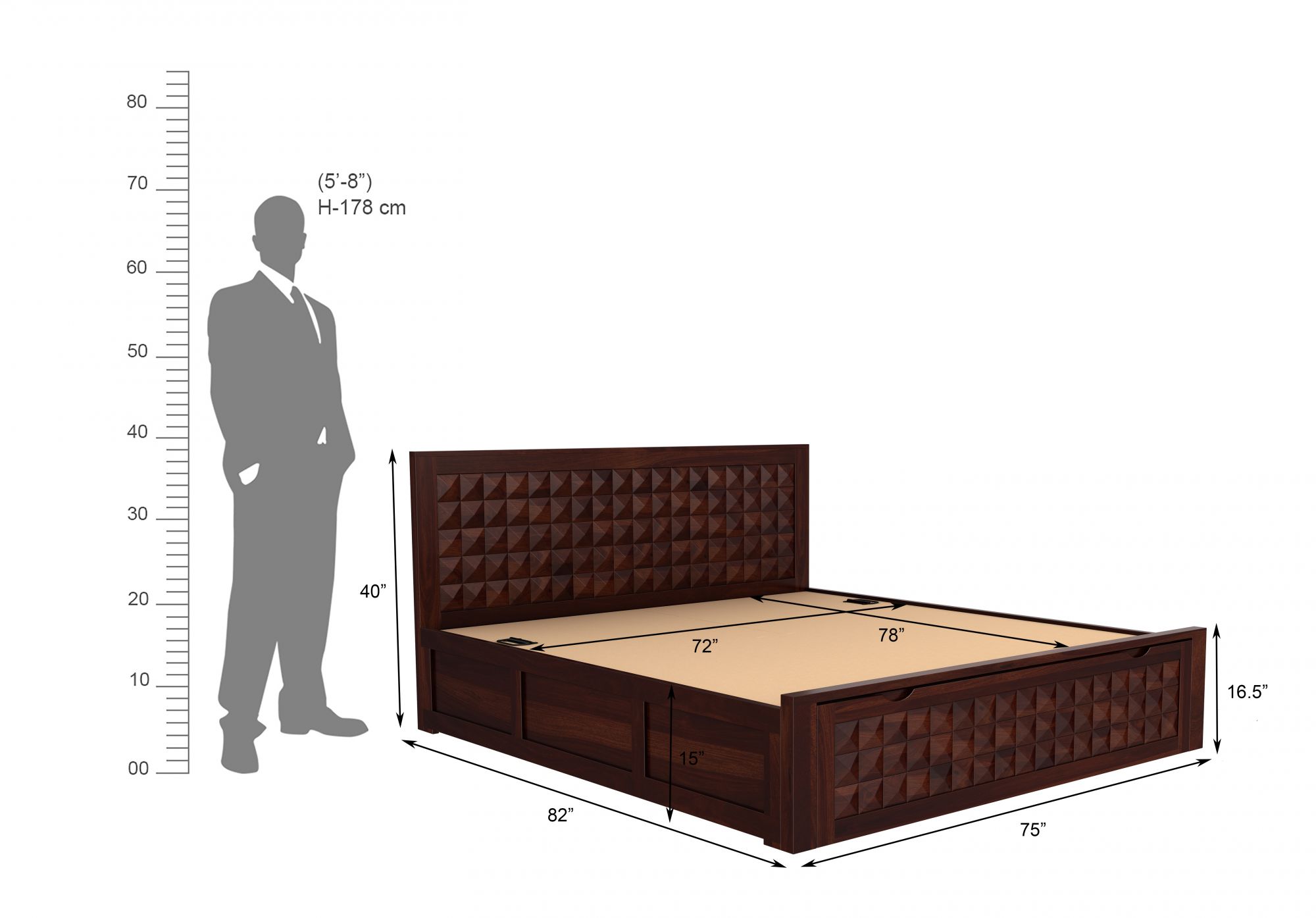 Diamond Bed HQ with Drawer and Box Storage