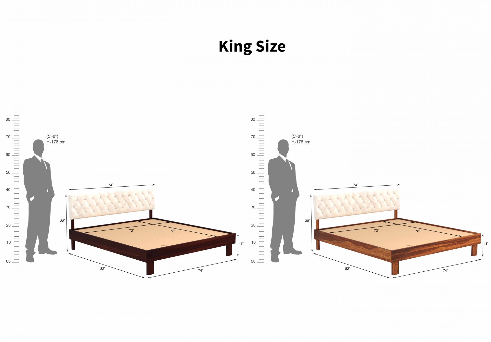 Rota Cream Sheesham Wood Bed Without Storage