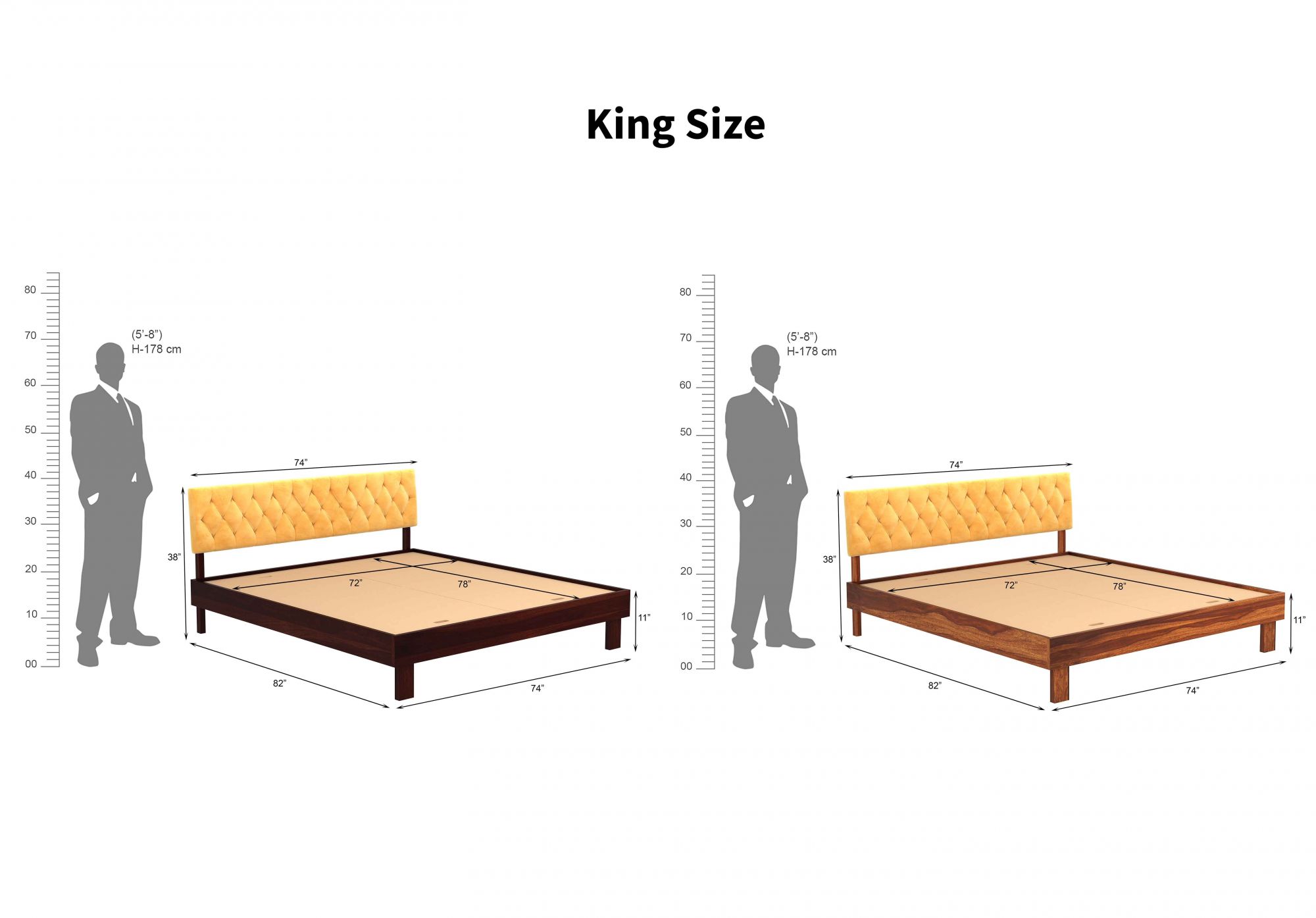 Rota Yellow Sheesham Wood Bed Without Storage