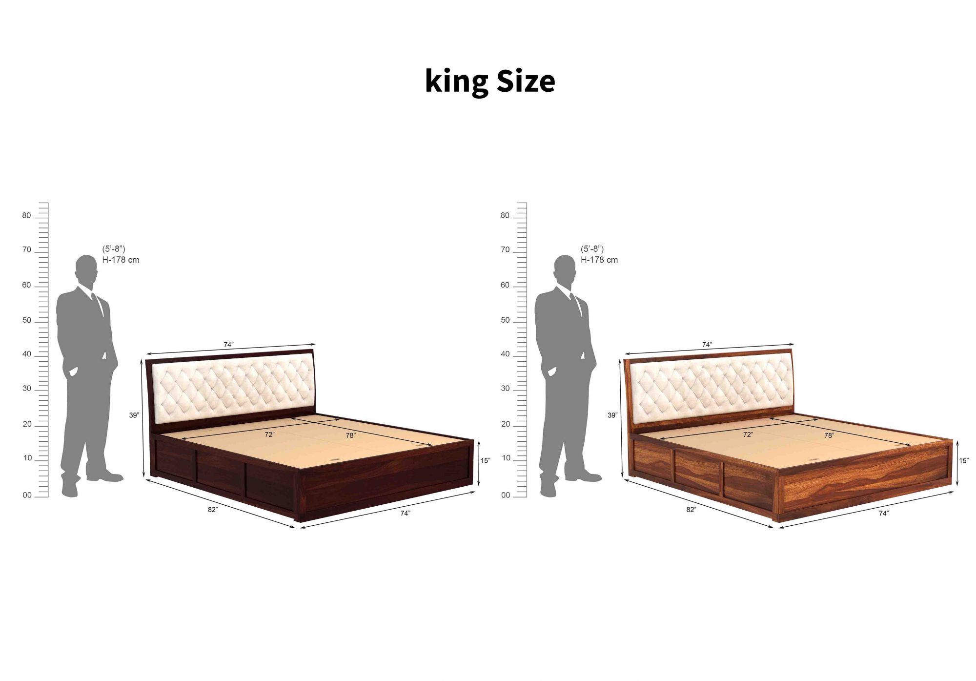 Aria Cushioned Cream Sheesham Wood Bed With Box Storage