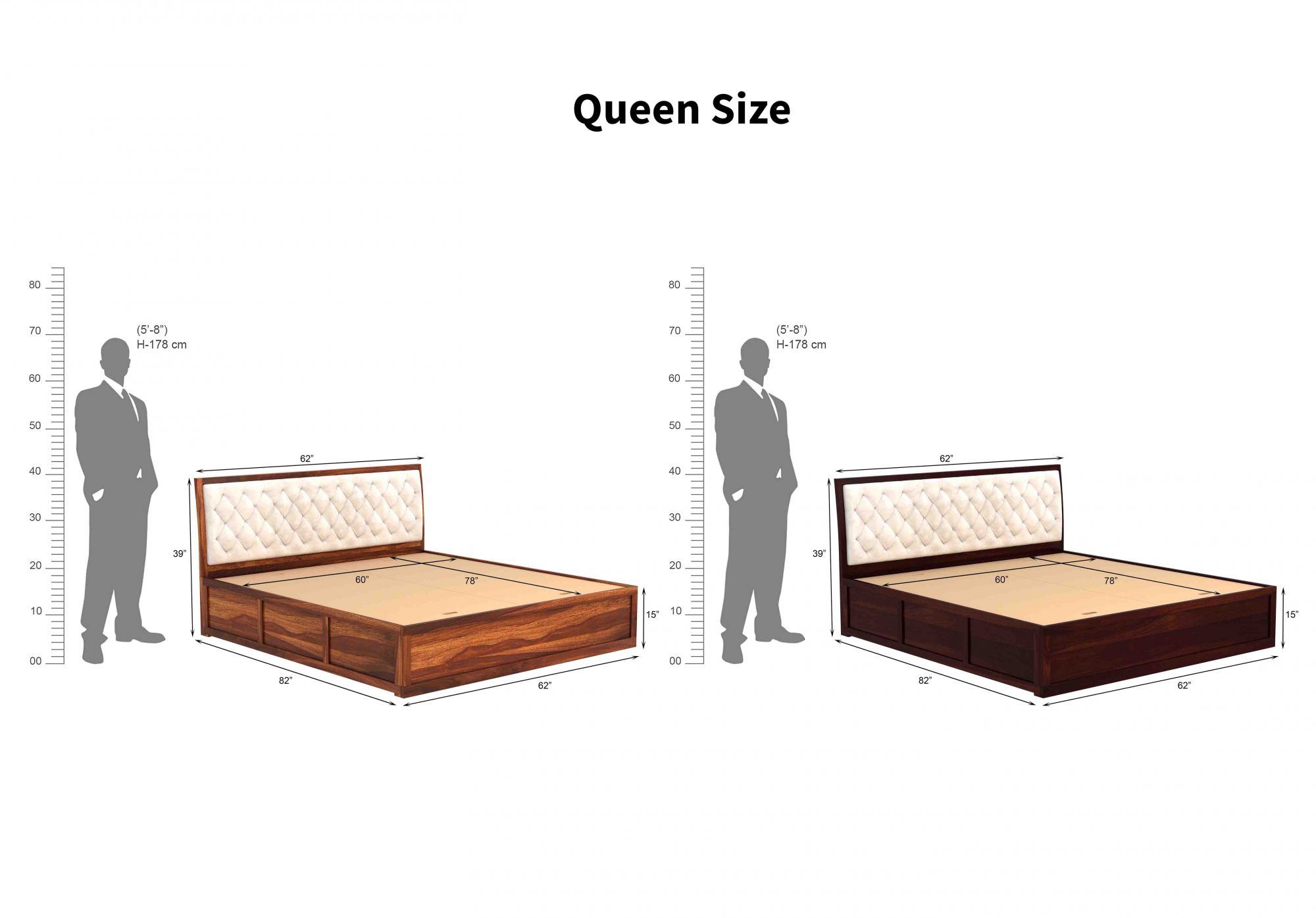Aria Cushioned Cream Sheesham Wood Bed With Box Storage