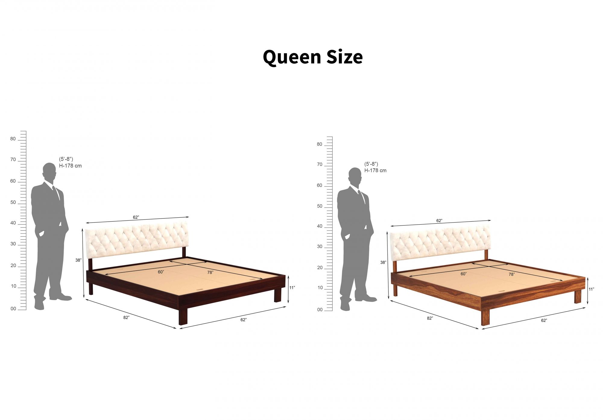 Rota Cream Sheesham Wood Bed Without Storage