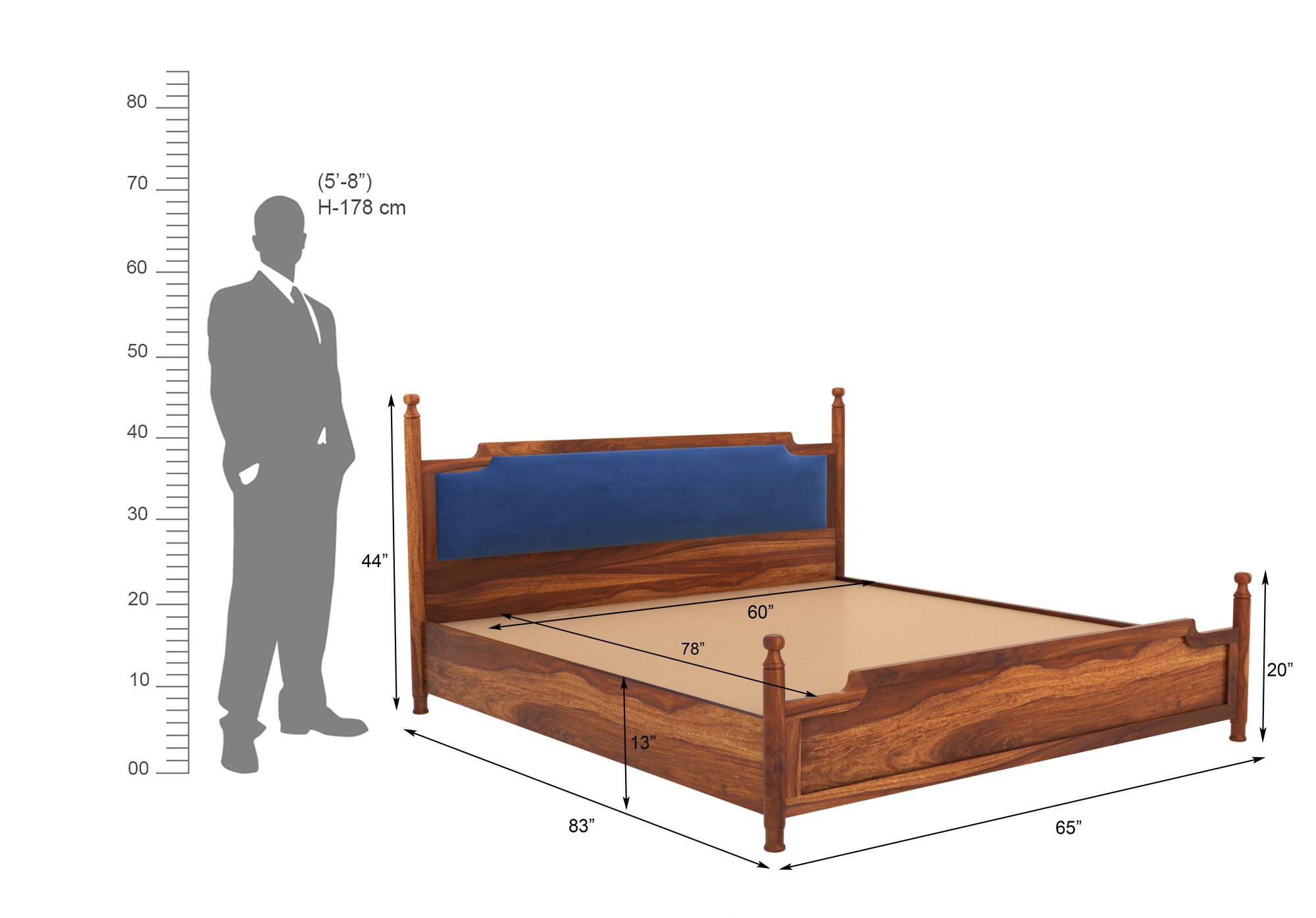 Adams Bed Without Storage King Size Walnut Finish
