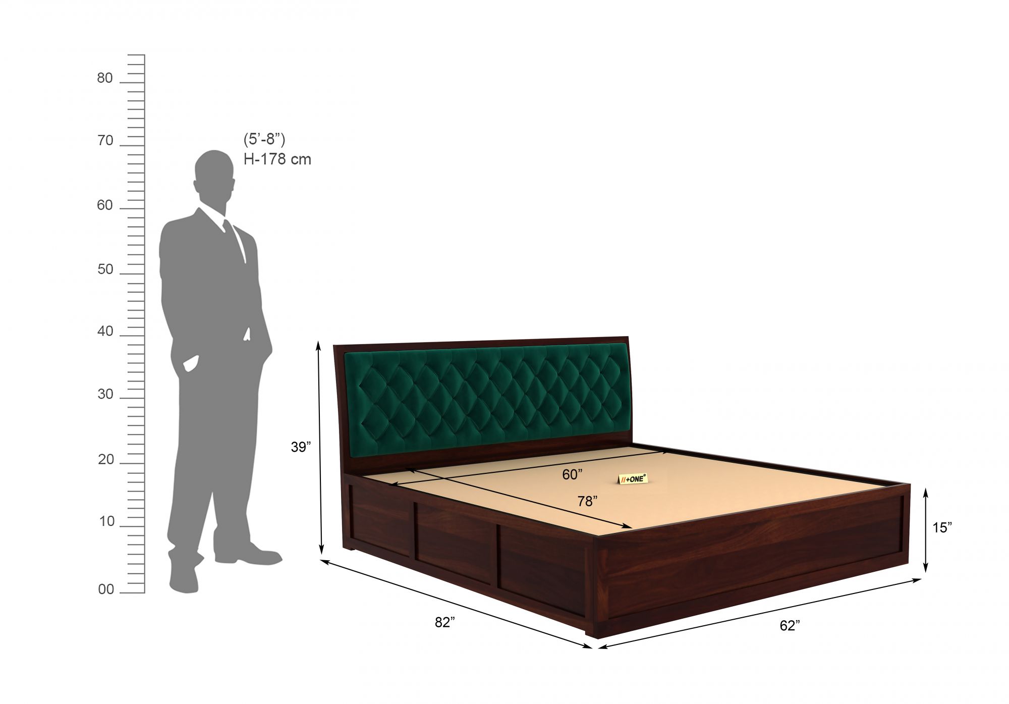 Aria Cushioned Emerald Green Bed With Hydraulic Storage