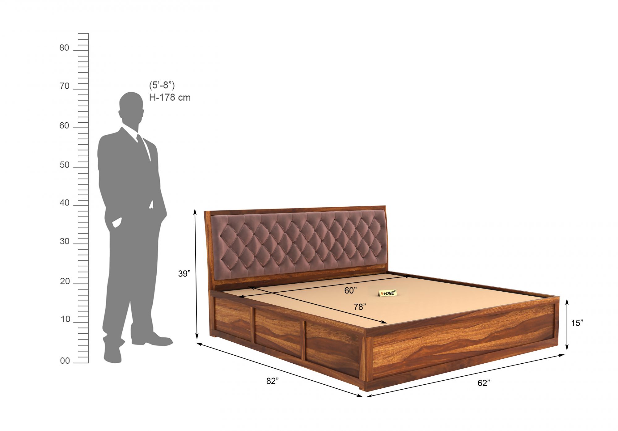 Aria Cushioned Rose Dust Bed With Hydraulic Storage