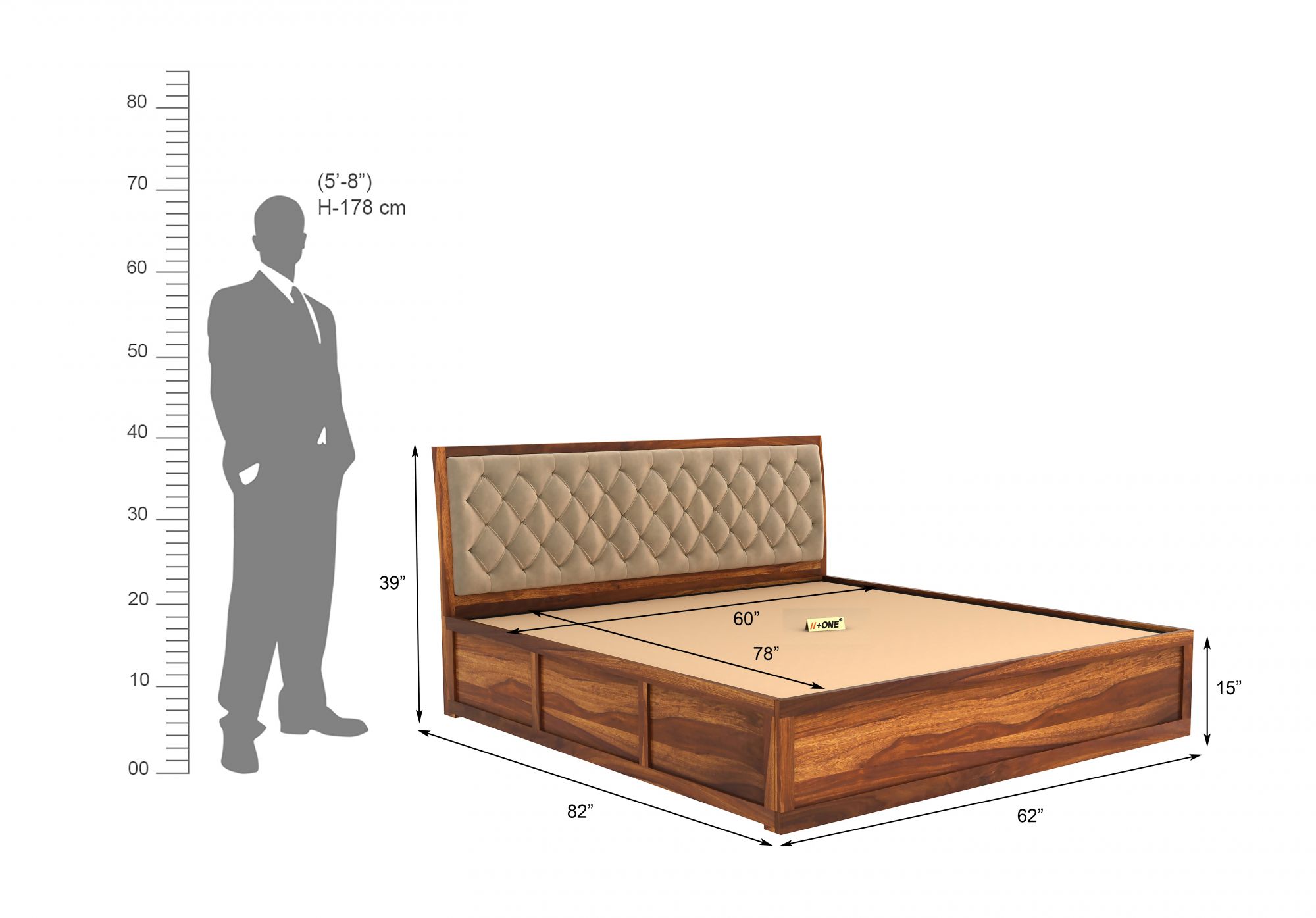 Aria Cushioned Husk Bed With Hydraulic Storage