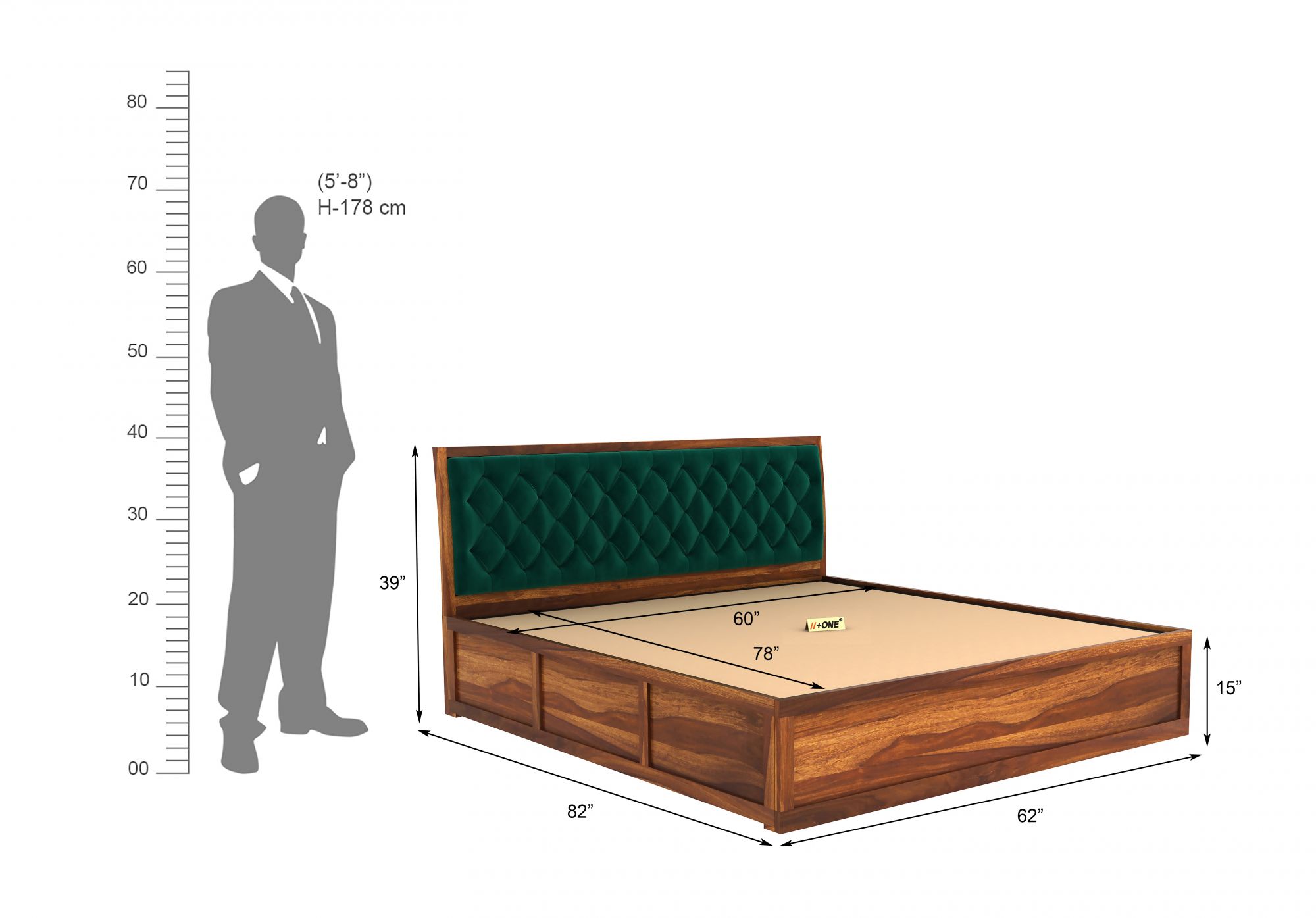 Aria Cushioned Emerald Green Bed With Hydraulic Storage