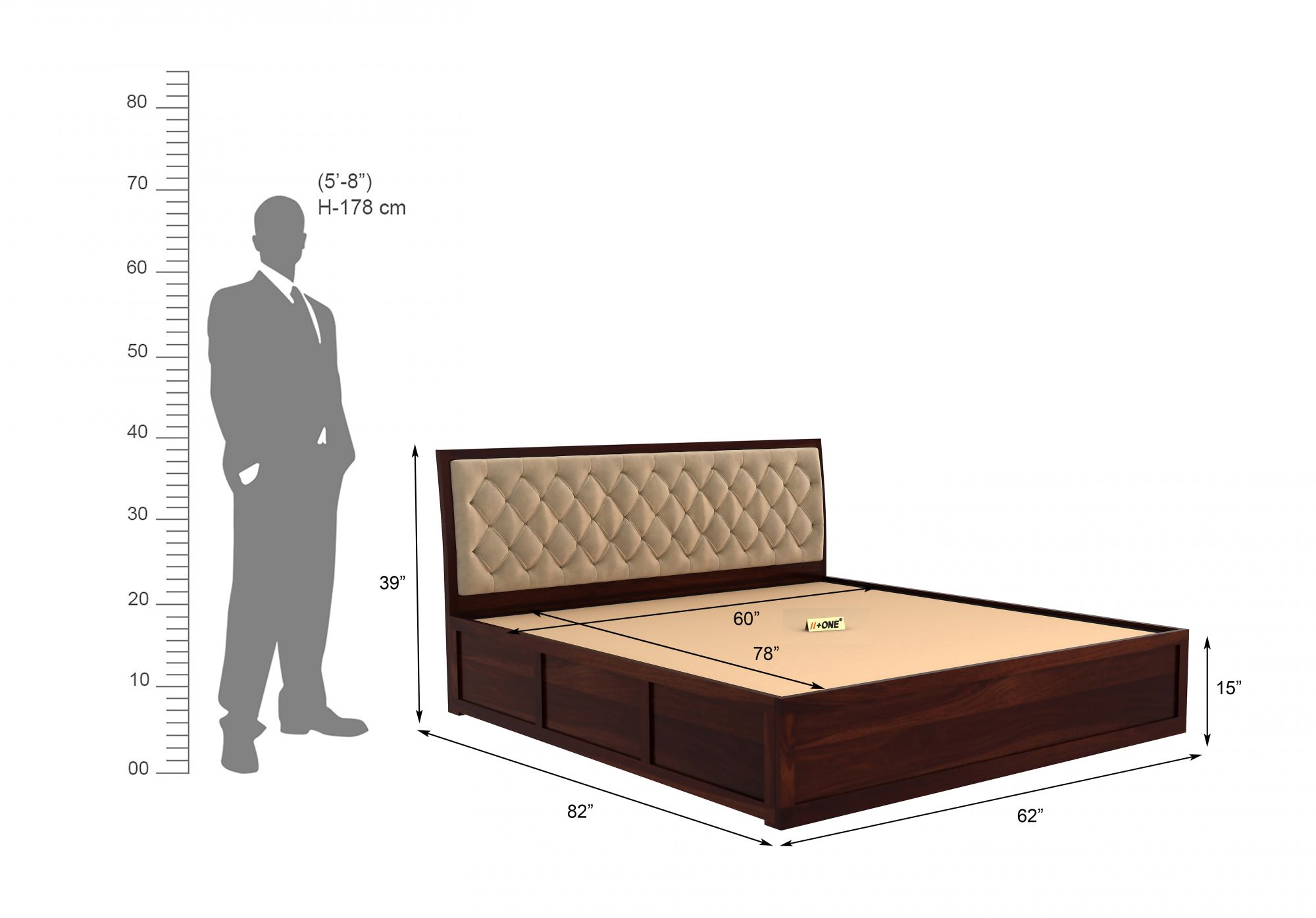 Aria Cushioned Husk Bed With Hydraulic Storage