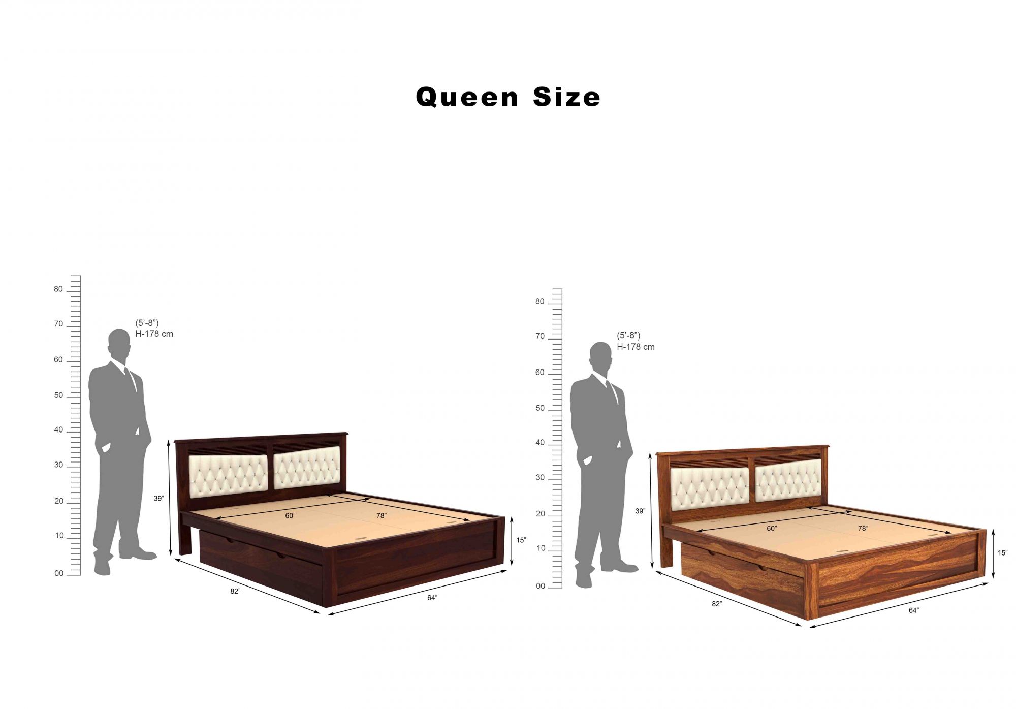 Spanish Sheesham Wood Bed With Side Storage