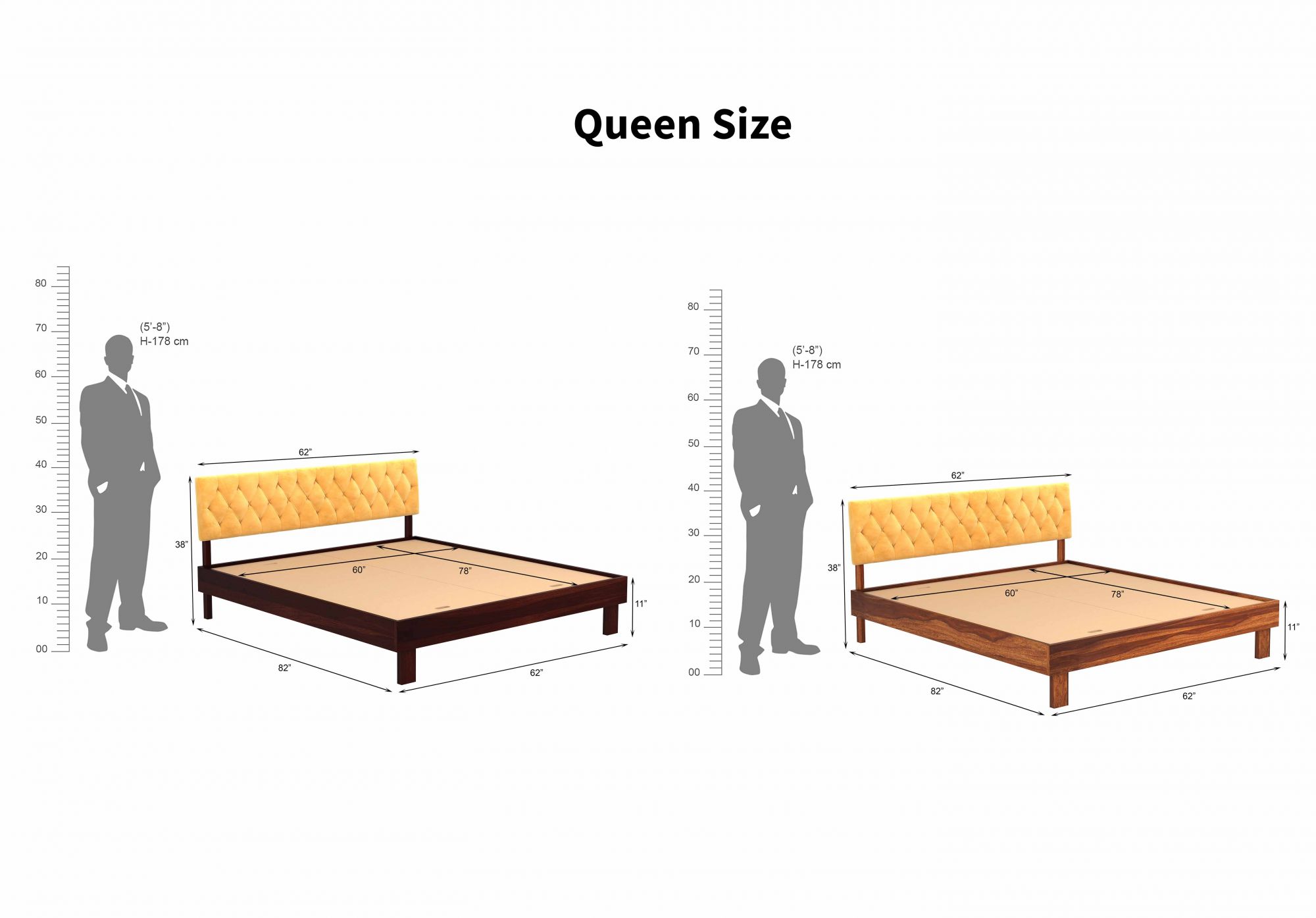 Rota Yellow Sheesham Wood Bed Without Storage