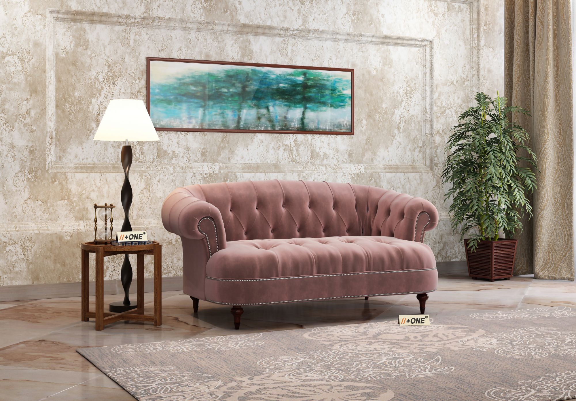 Duke Rose Dust Seater Sofa - Main Image