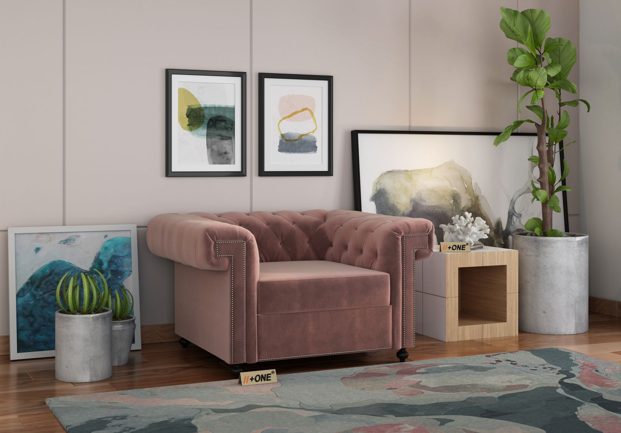 Octa Rose Dust 1 Seater Sofa