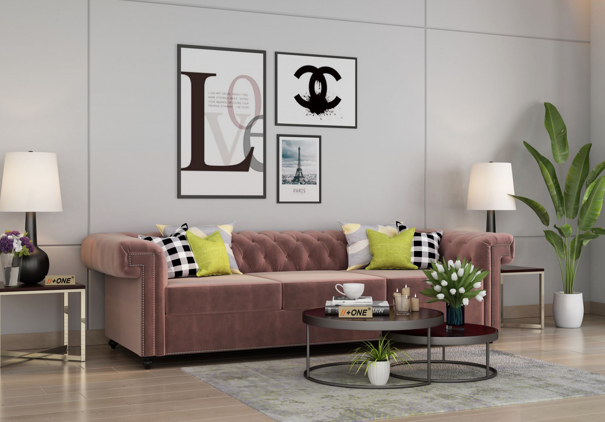 Octa Rose Dust 3 Seater Sofa