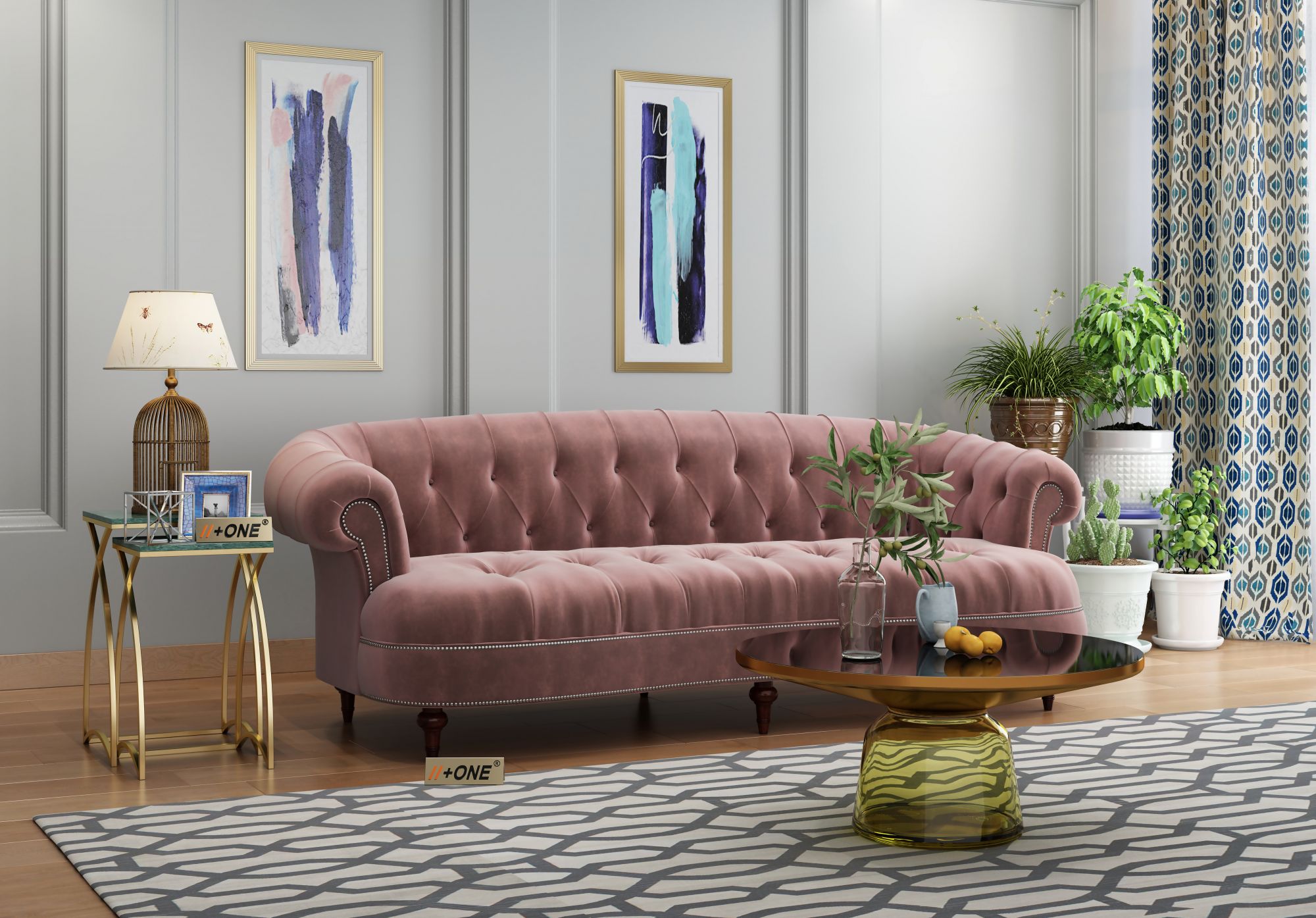 Duke Rose Dust 3 Seater Sofa