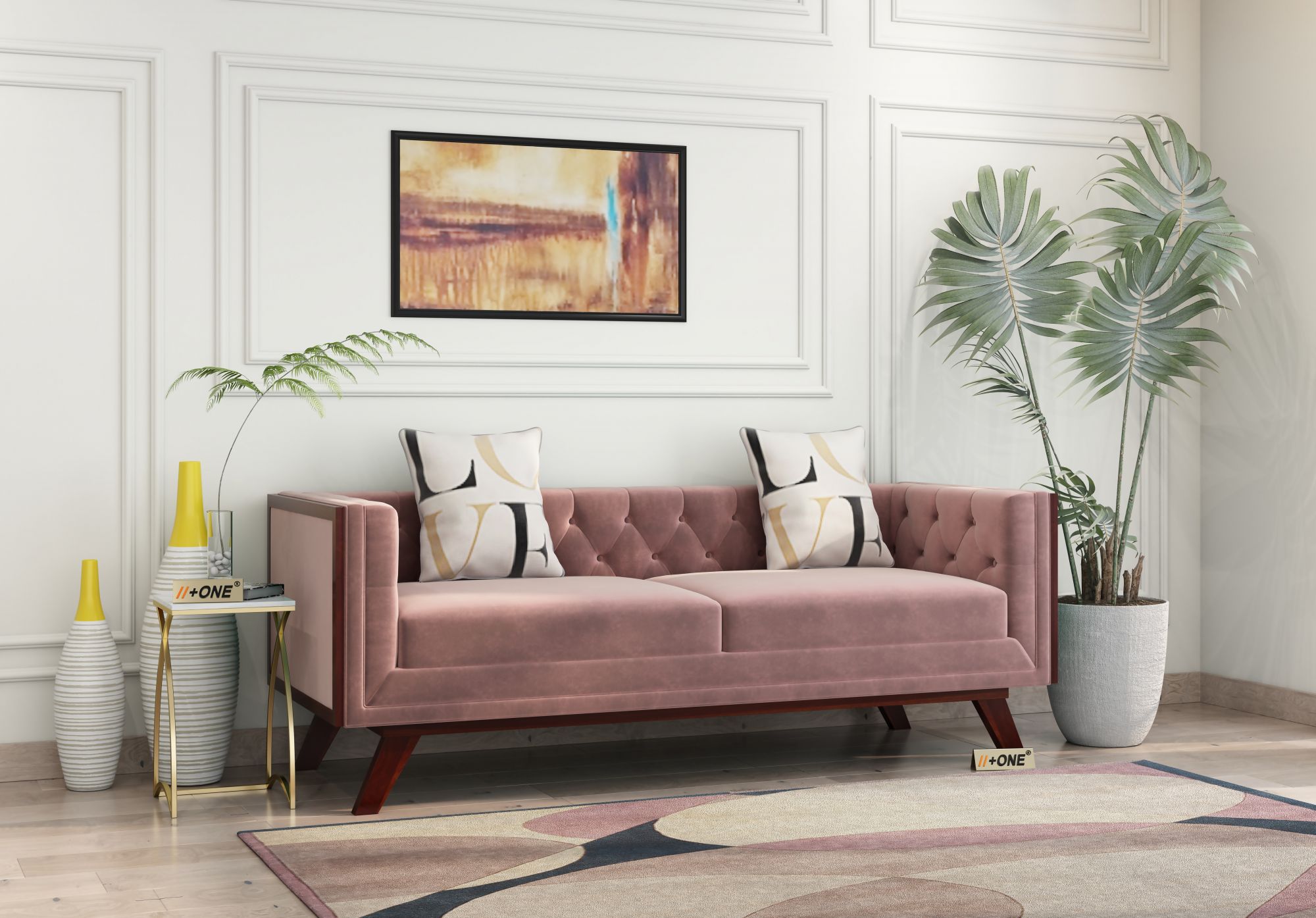 Syros Rose Dust 3 Seater Sofa