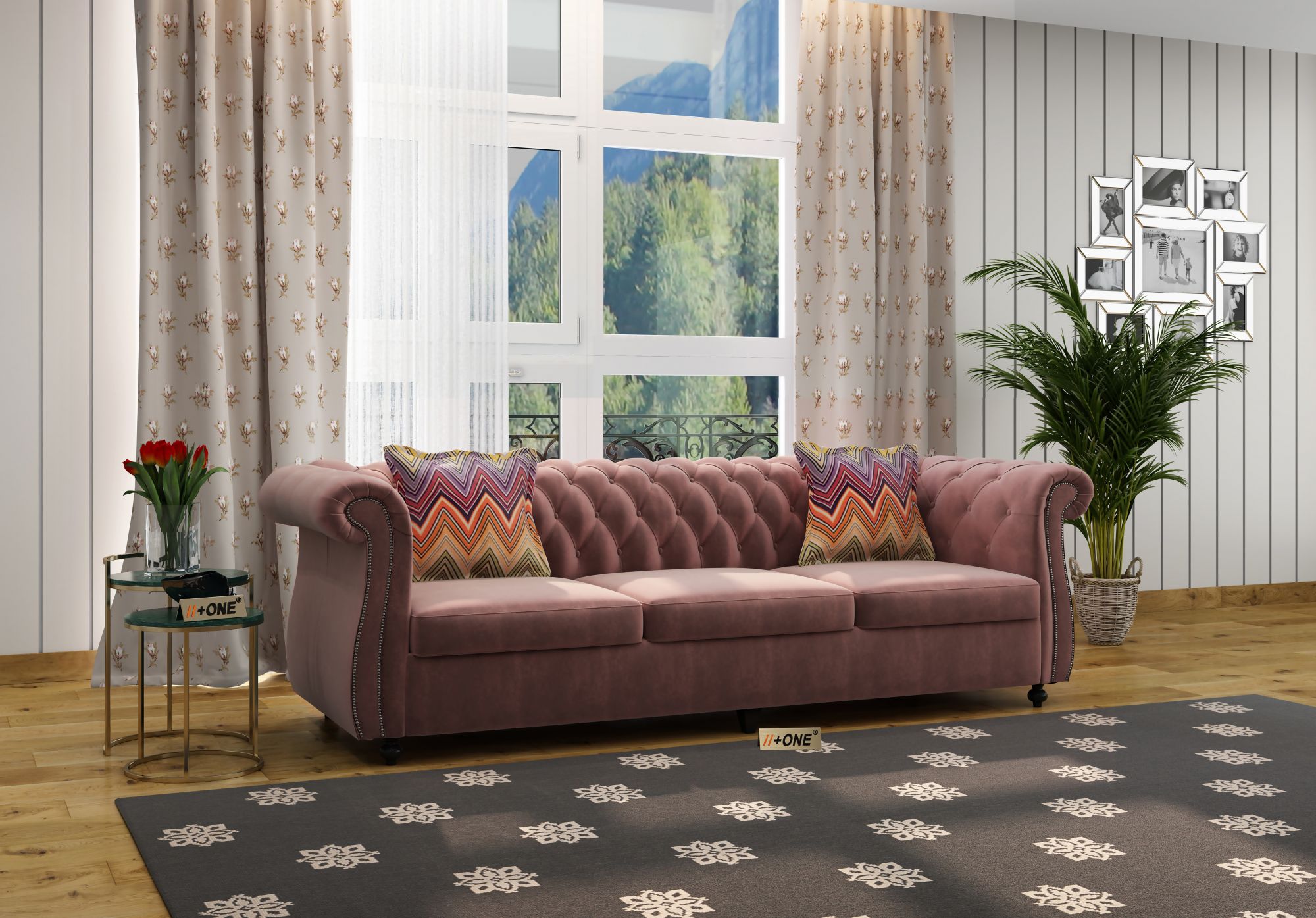 Lord Rose Dust 3 Seater Sofa