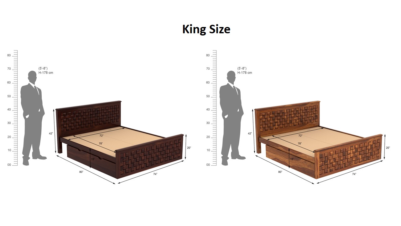 Flamingo Wooden Bed With Side Drawer King Size Walnut Finish
