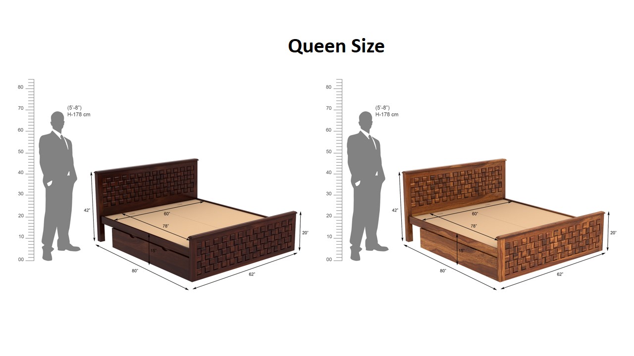 Flamingo Wooden Bed With Side Drawer Queen Size Walnut Finish