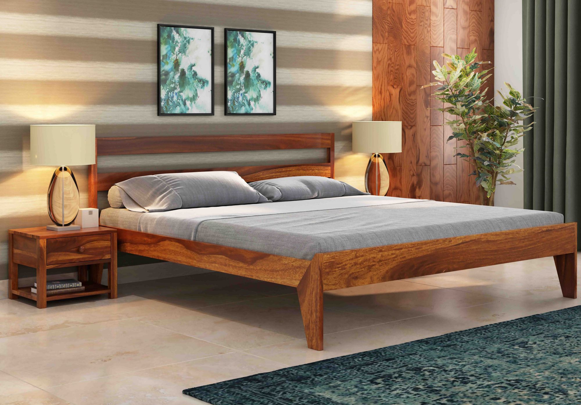 Seoul Sheesham Wood Bed Without Storage