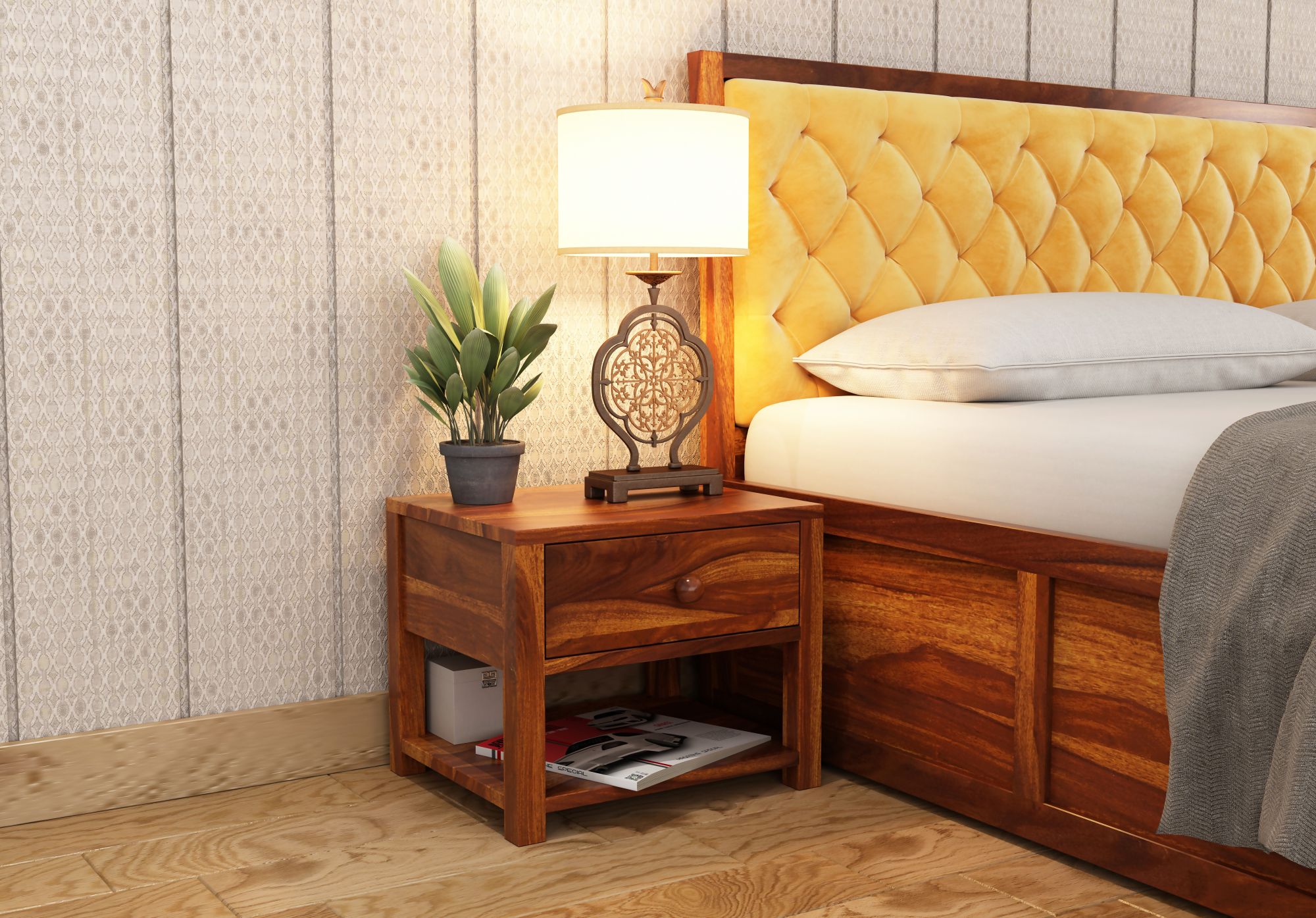 Aklo Wooden Bed Side Table
