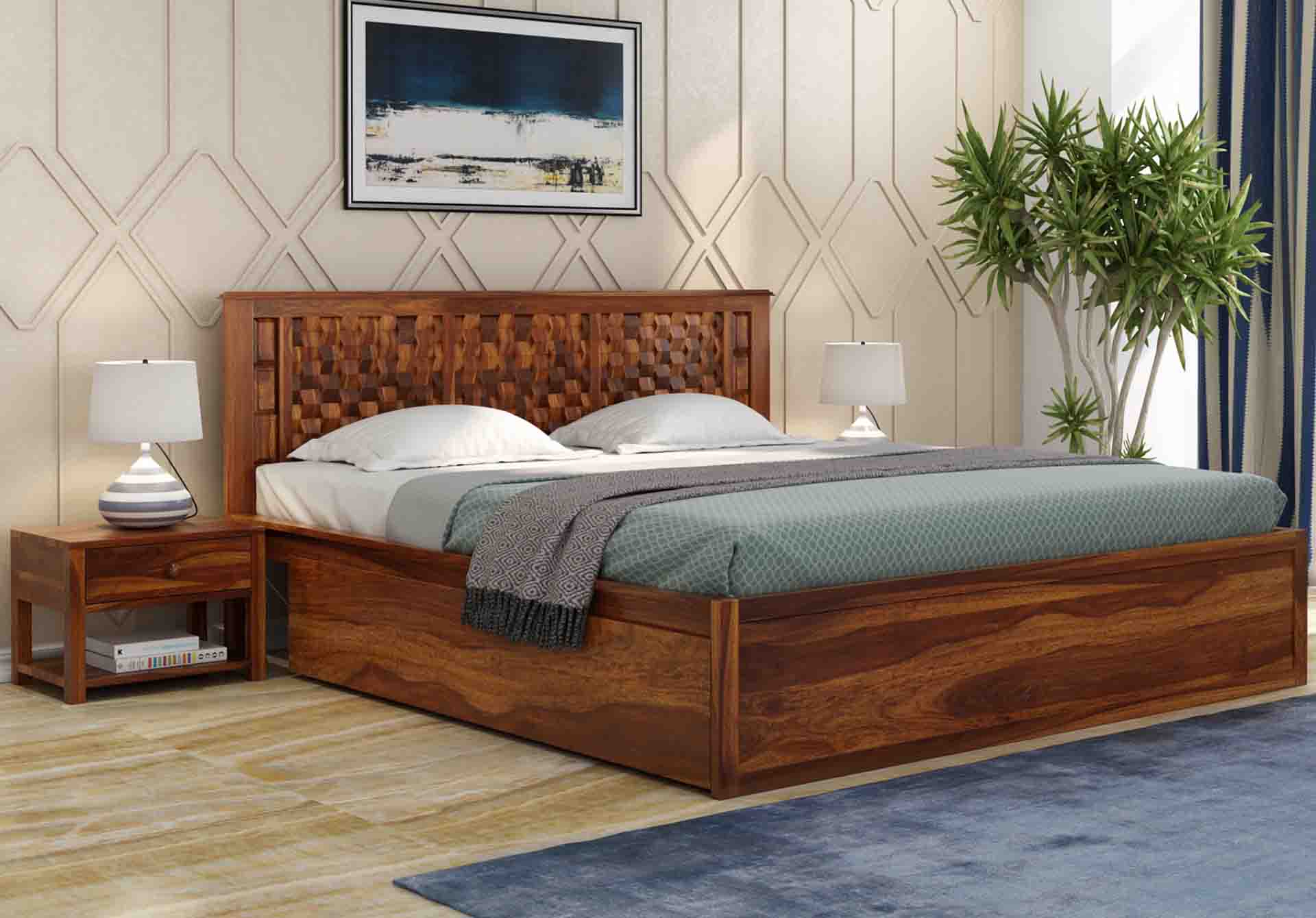 Marwar Sheesham Wood Bed With Side Drawer
