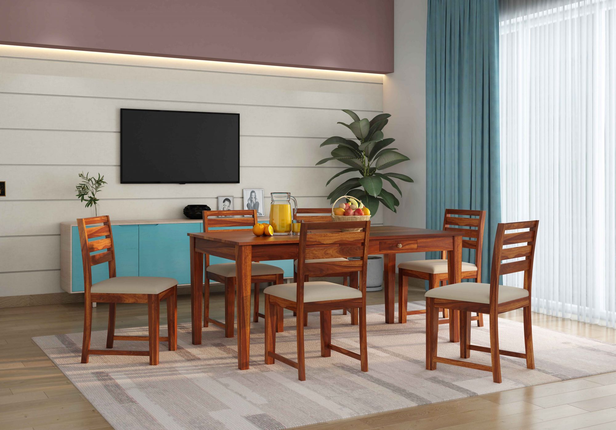 Rocha Sheesham Wood Dining Table 6 Seater