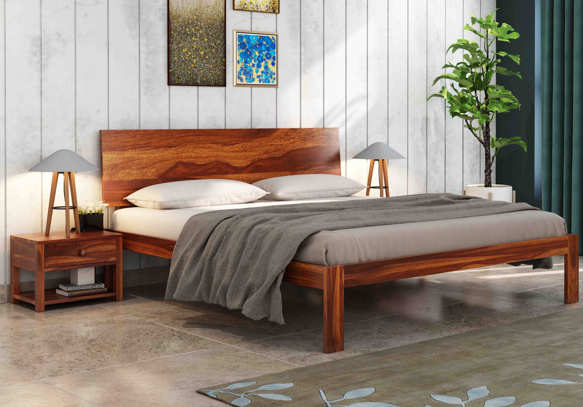 Samos Sheesham Wood Bed With Box Storage