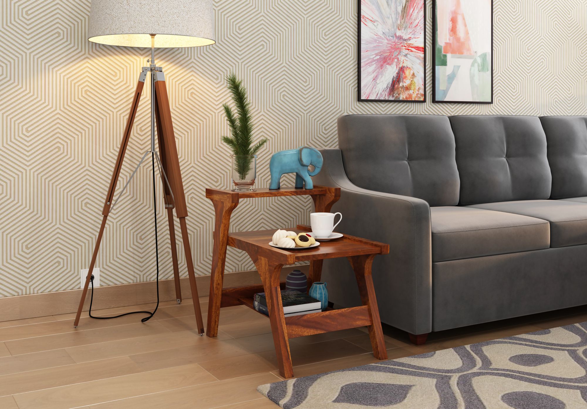 Lofty Wooden Coffee Table Teak Finish