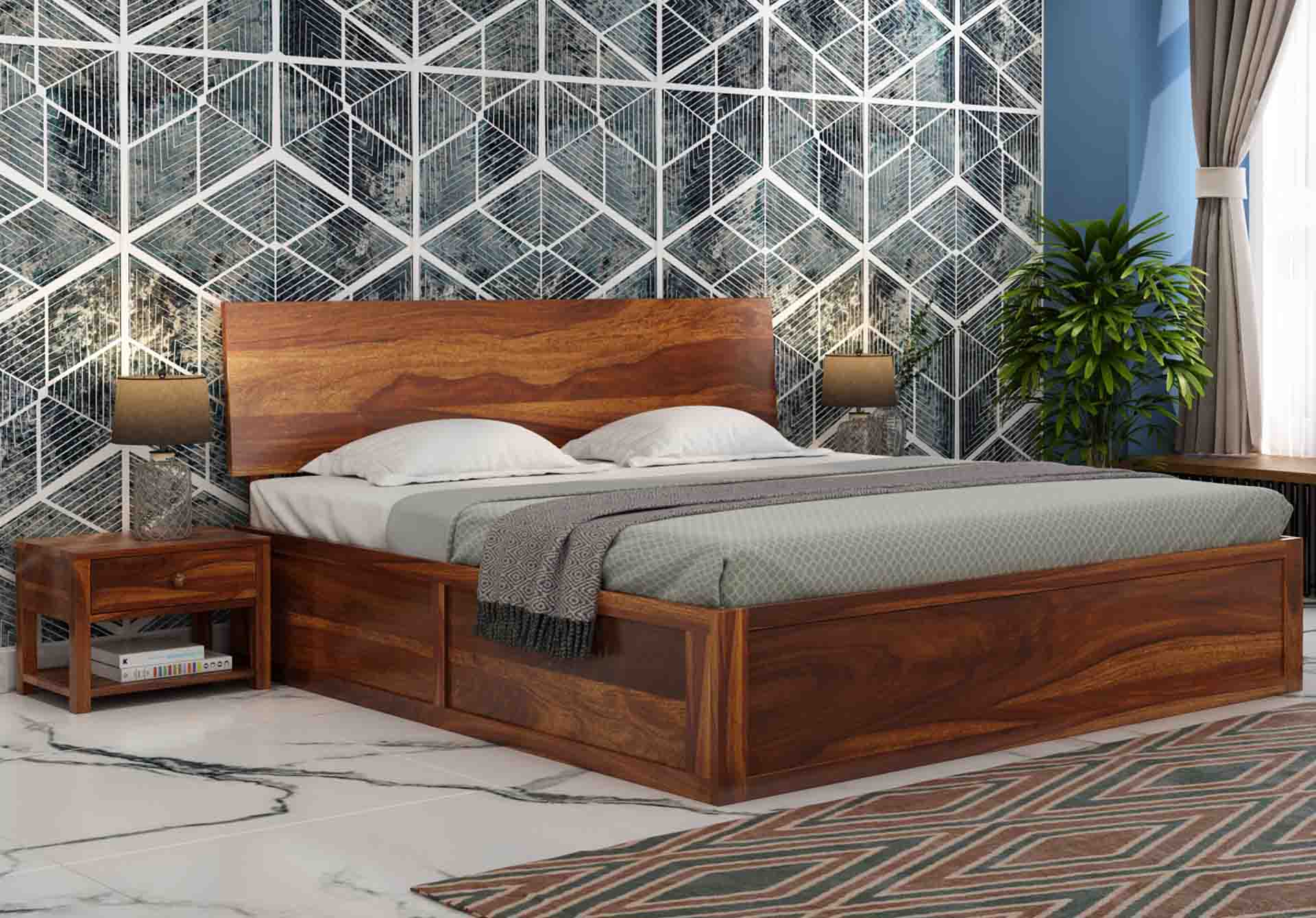 Samos Sheesham Wood Bed With Box Storage