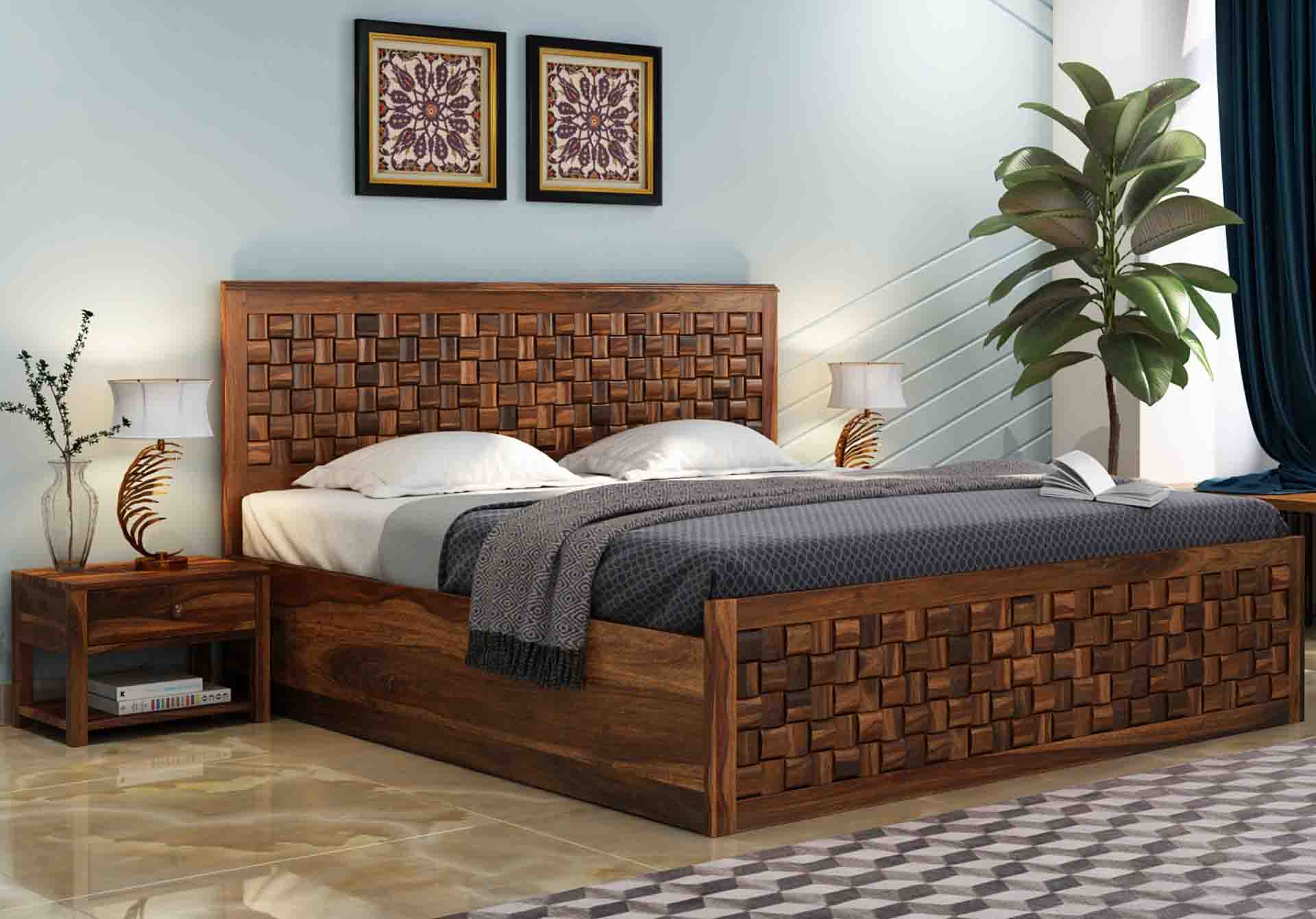 Flamingo Sheesham Wood Bed With Hydraulic Storage