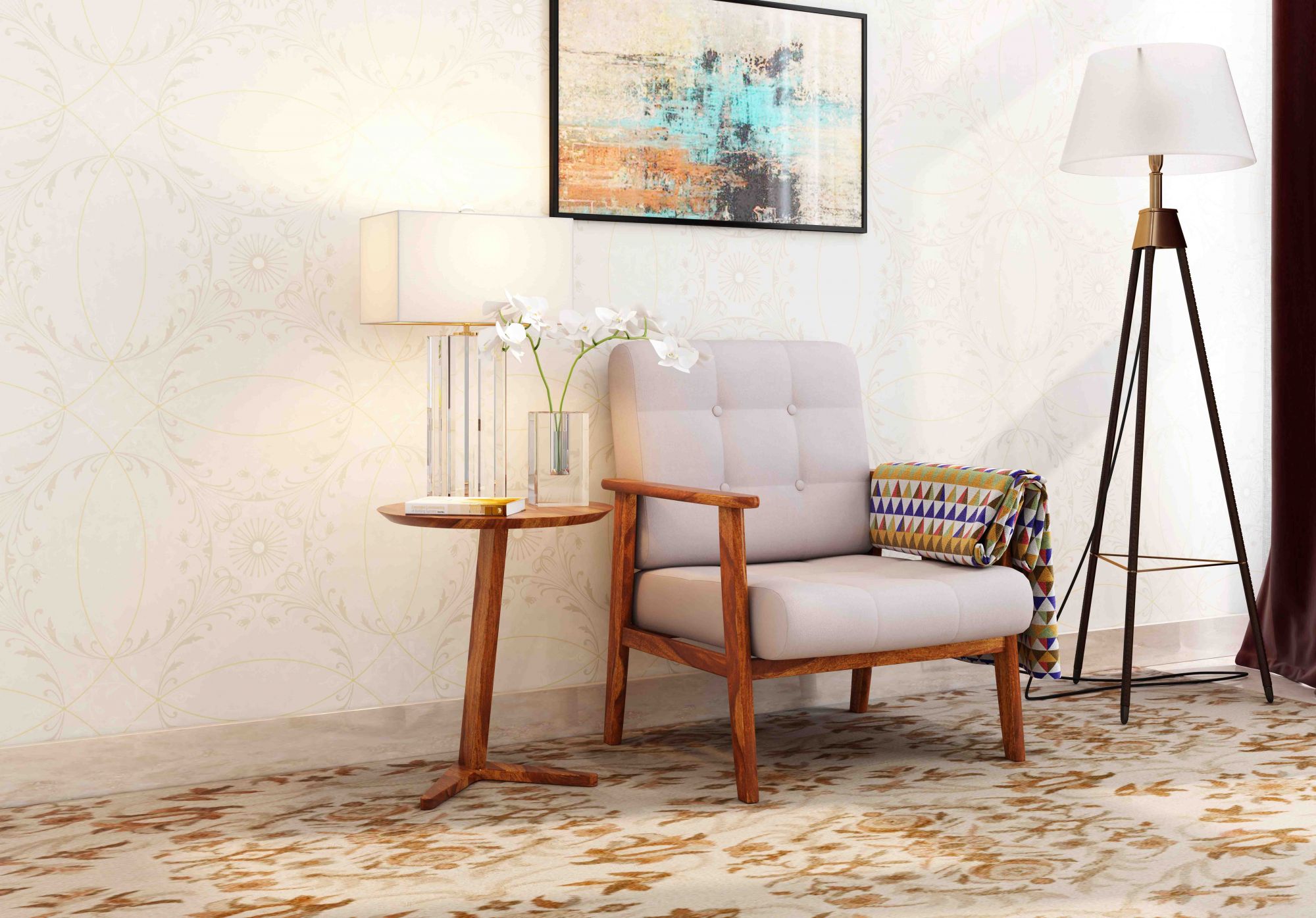 Fraser Wooden Side Table For Living Room Teak finish